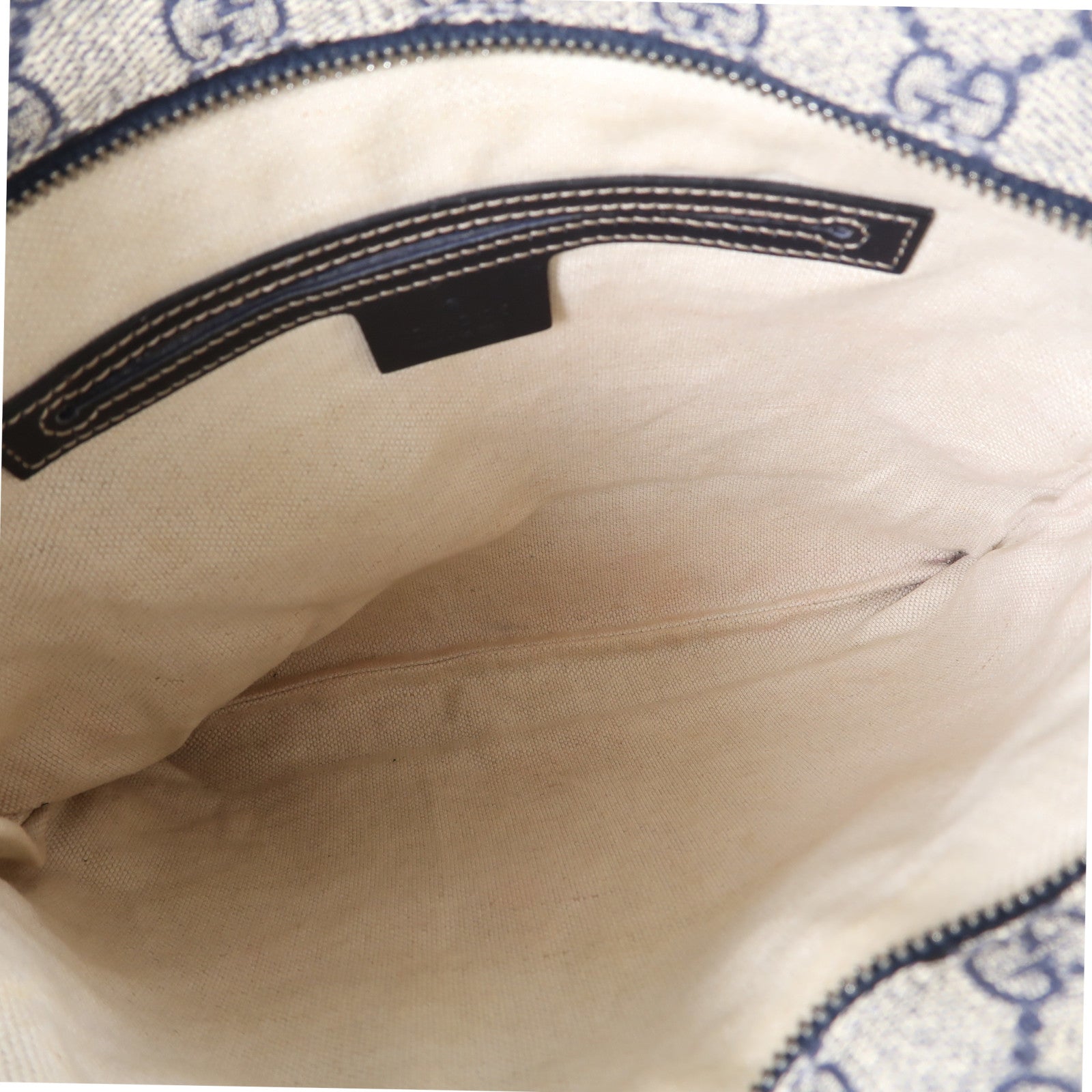 GUCCI 塗層帆布Shoulder Bag銀扣肩背袋米色/藍色