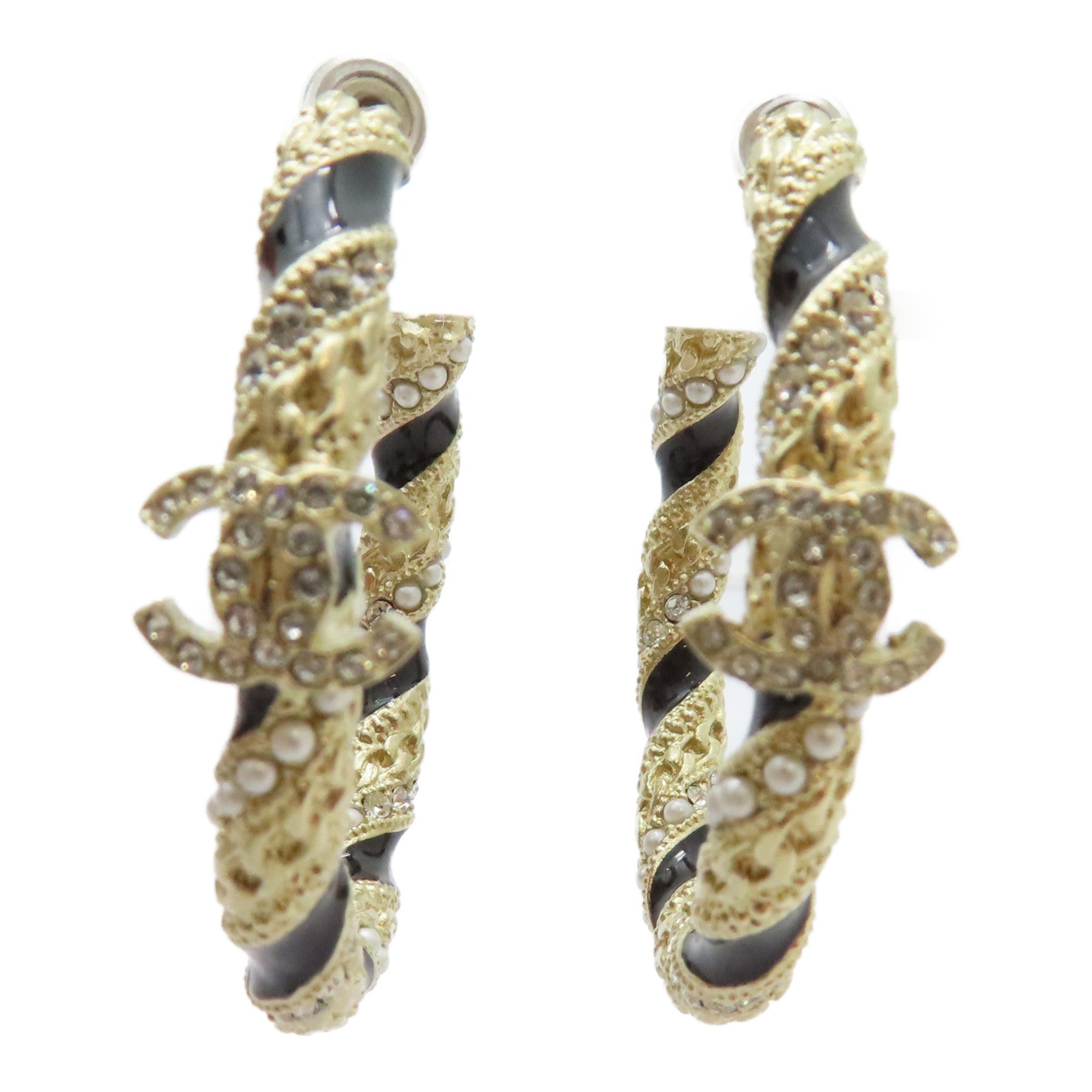CHANEL 金屬/水鑽/PVC Earrings耳環金色/黑色
