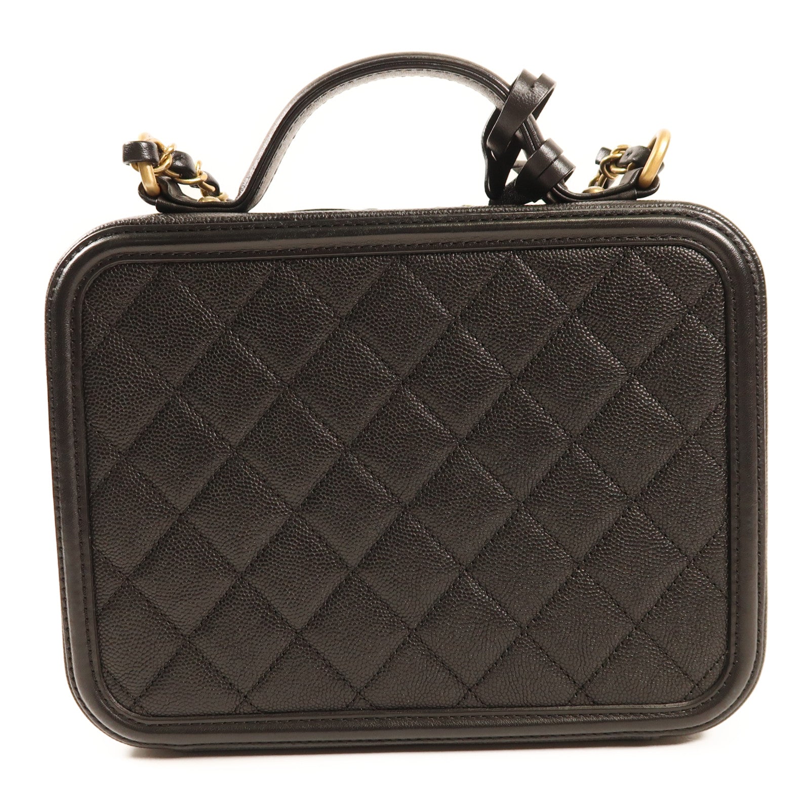 CHANEL 牛皮皮革Vanity Case金扣鏈帶手挽肩背兩用袋