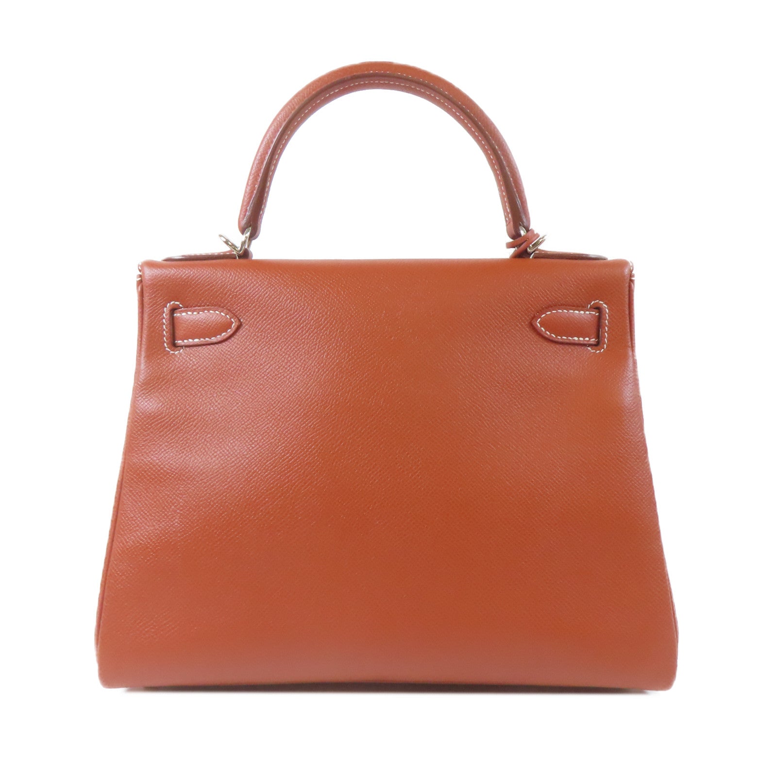 HERMES Veau Epsom皮革Kelly 28銀扣手挽肩背兩用袋Brique/磚塊紅色