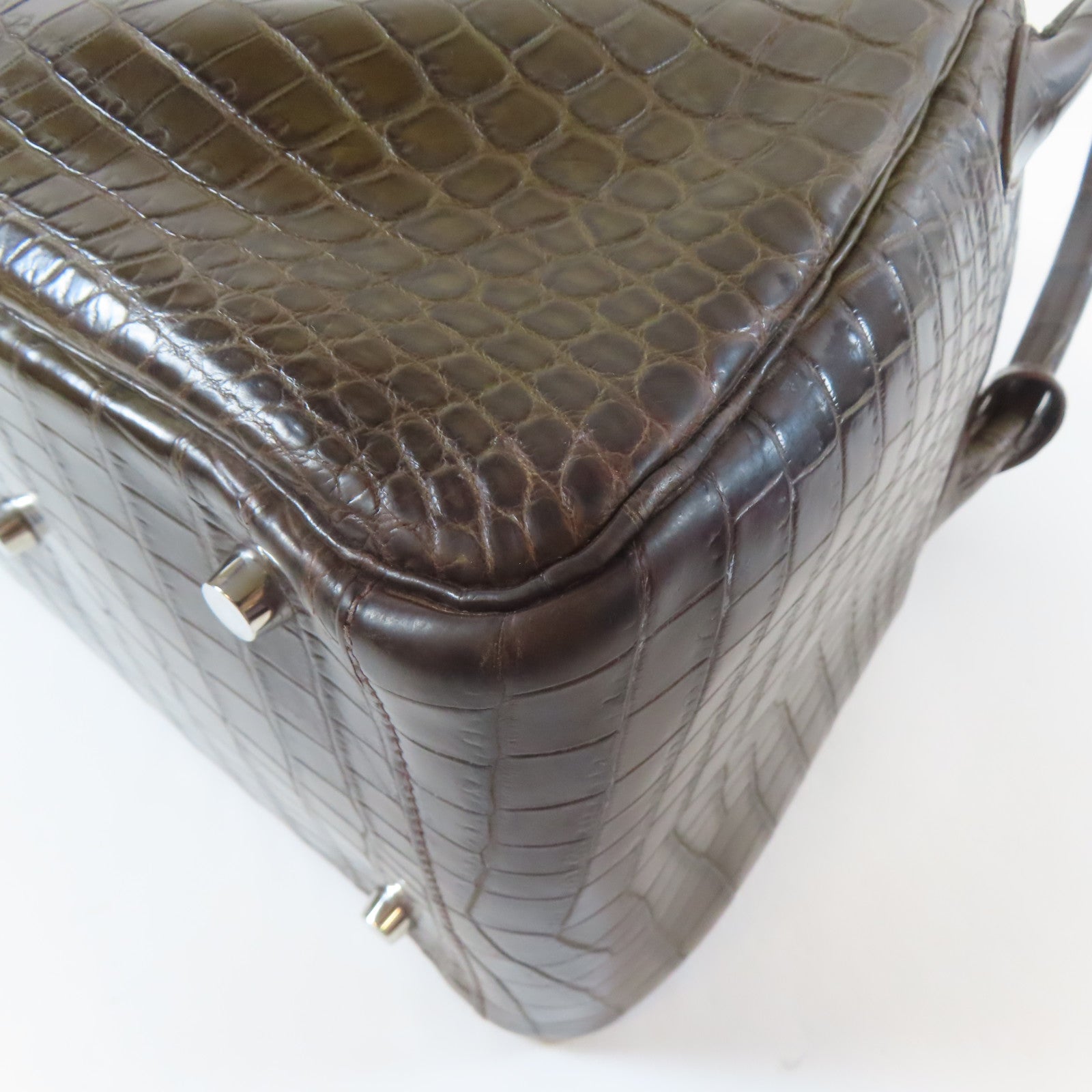 HERMES Croco Niloticus Mat Lindy 30 2 Way Shoulder Bag銀扣手挽肩背兩用袋Gris Elephant啡色