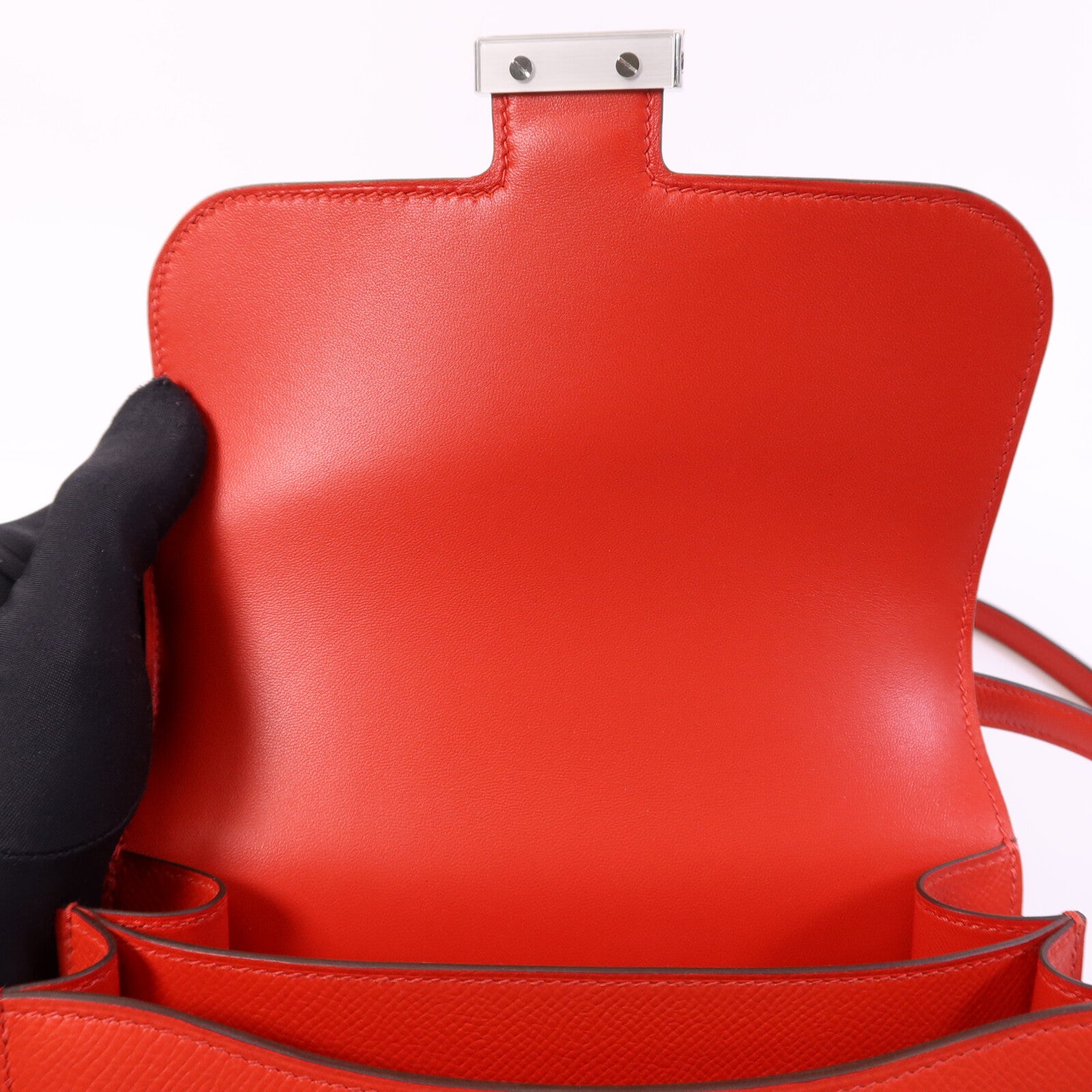 HERMES Epsom皮革Constance 24肩背袋銀扣Rouge De Coeur/Mauve