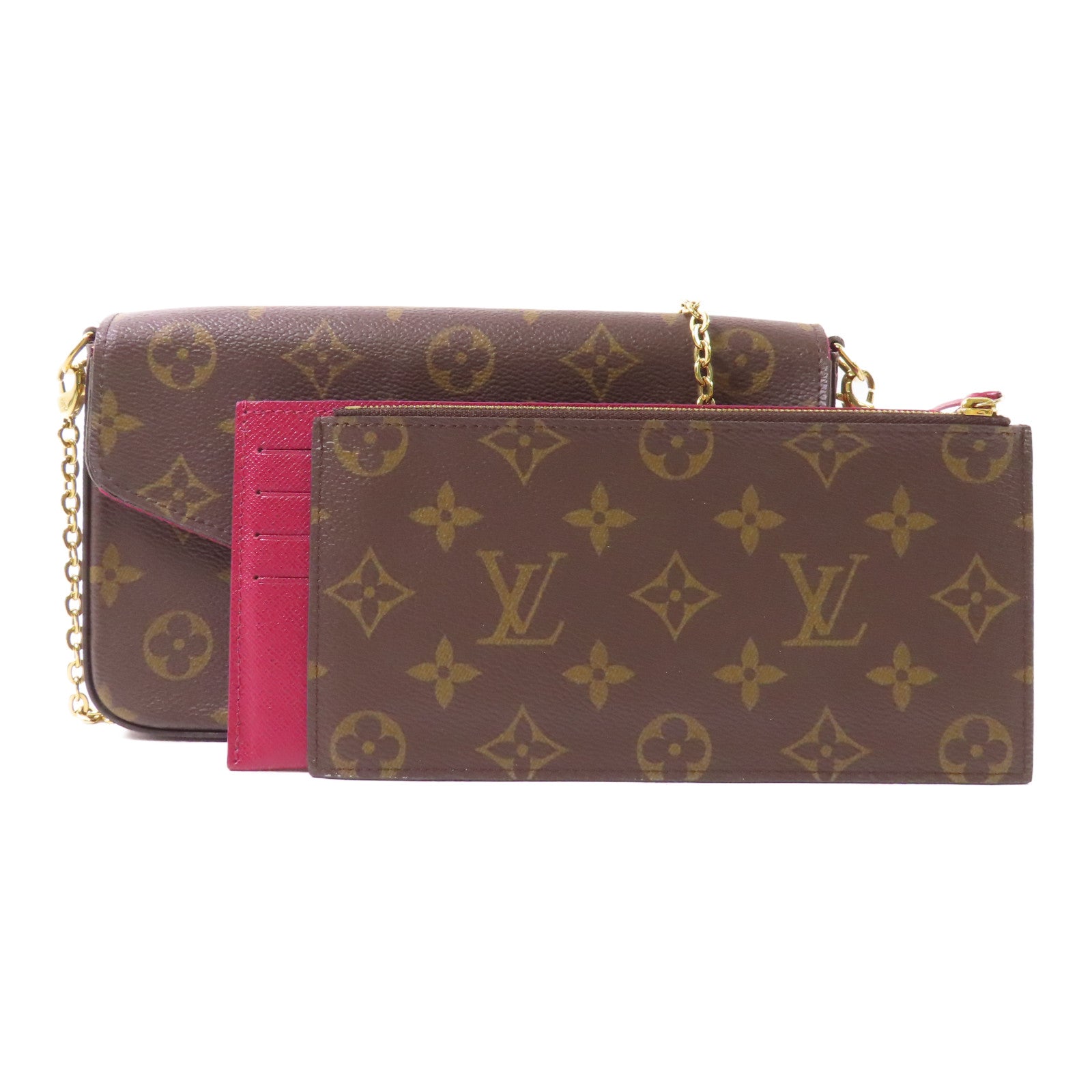LOUIS VUITTON Monogram Pochette Felicie金扣鏈帶肩背袋棕色