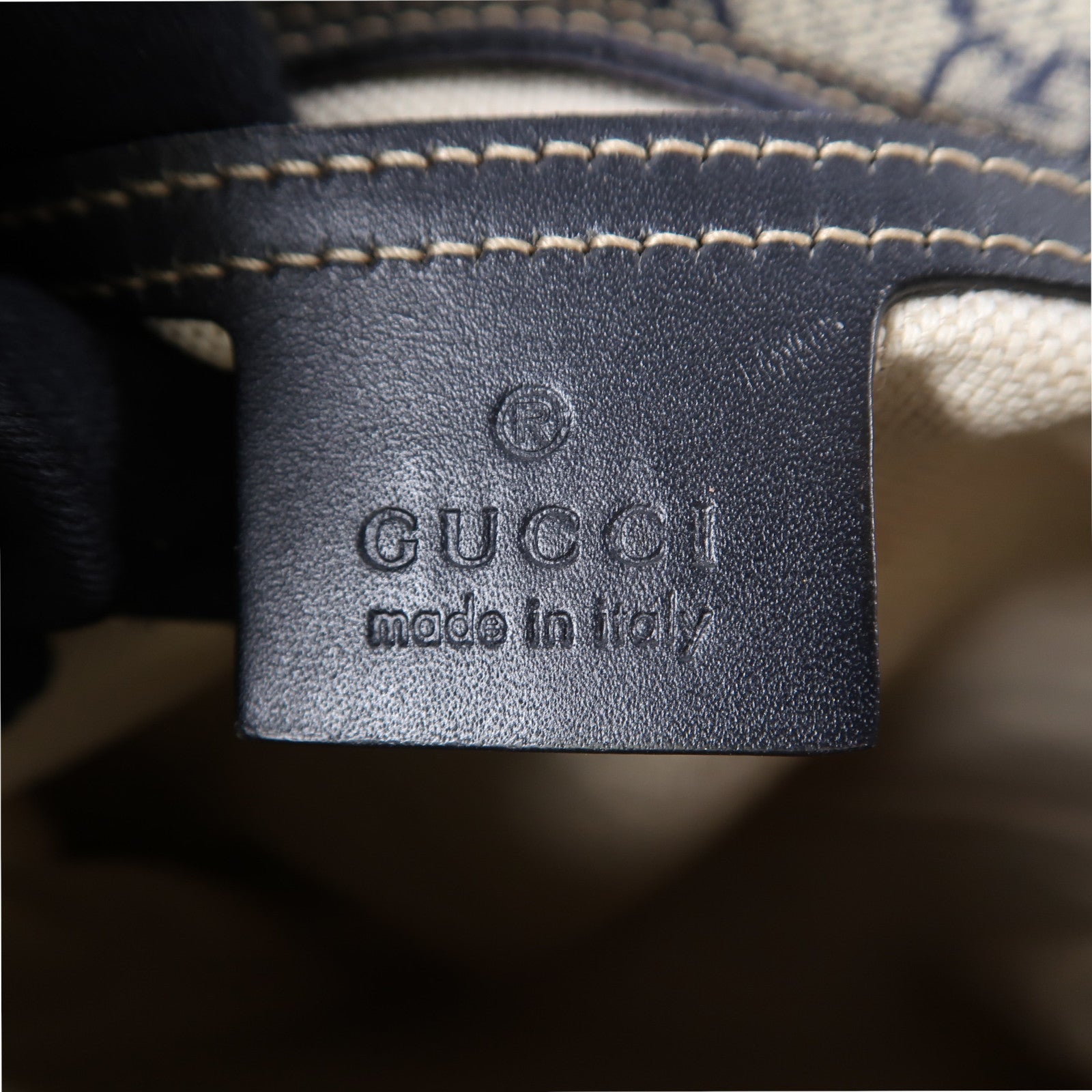 GUCCI 塗層帆布Shoulder Bag銀扣肩背袋米色/藍色