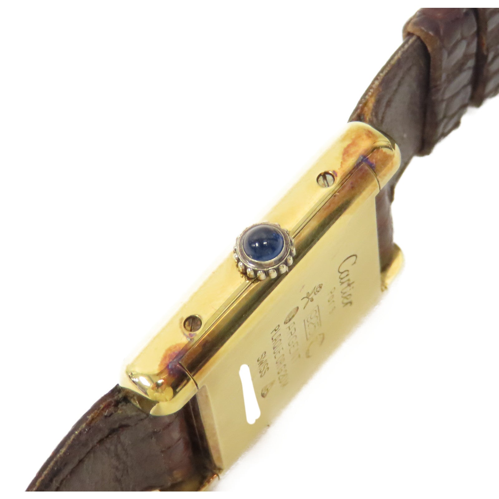 CARTIER Must De Cartier Tank Ladies 18K黃金/蜥蝪皮革帶手錶自動機芯棕色