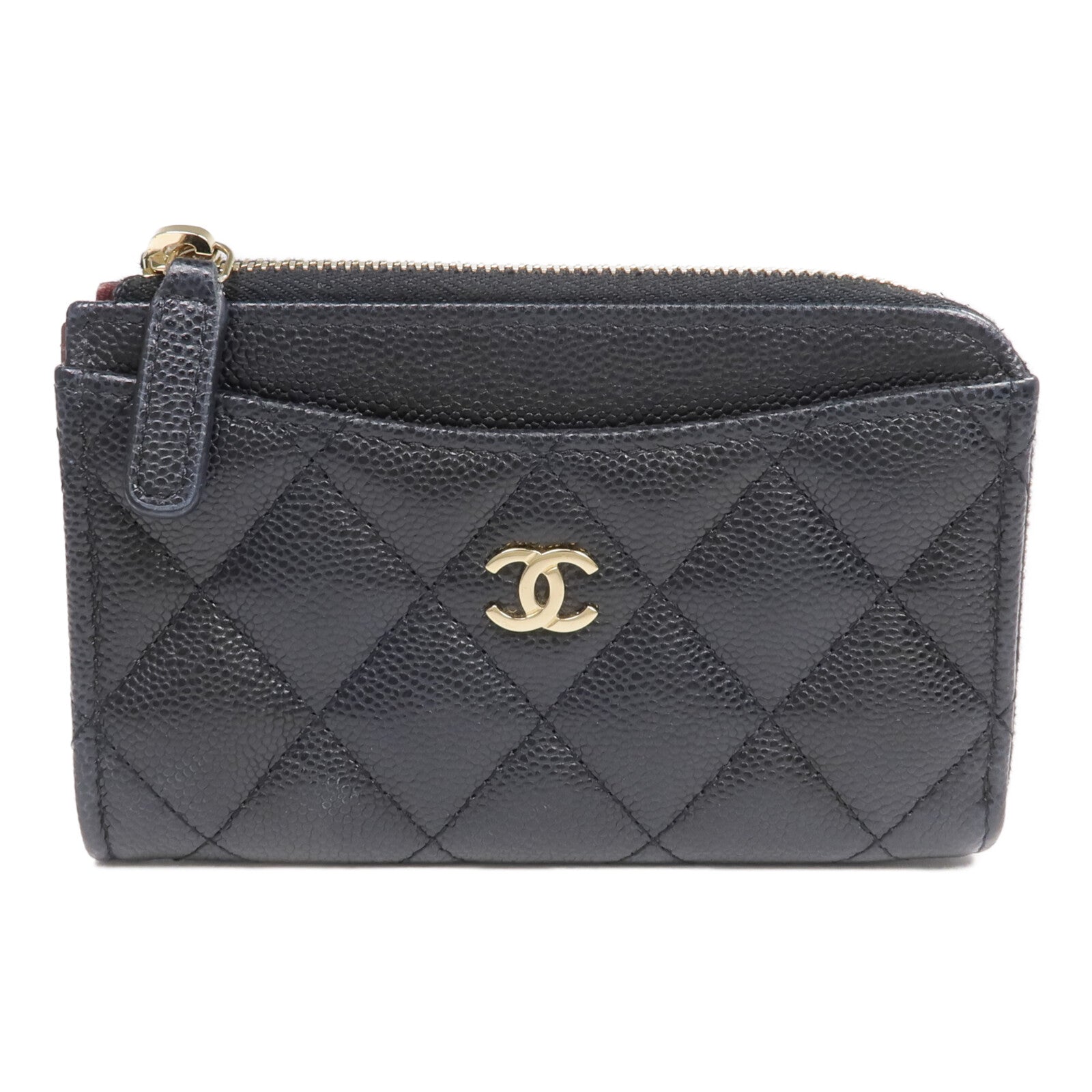 CHANEL 牛皮皮革Zipped Card Holder金扣卡片套