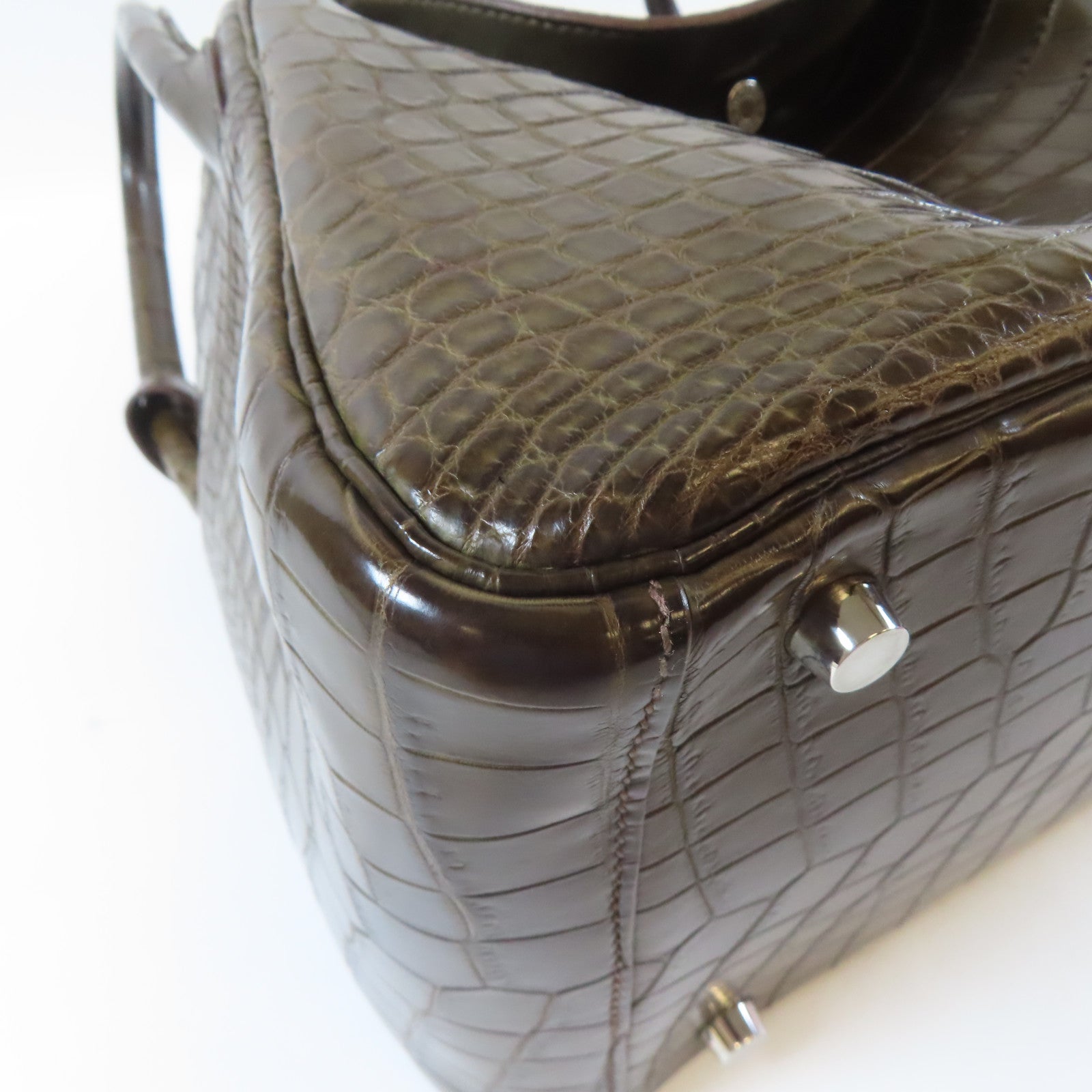 HERMES Croco Niloticus Mat Lindy 30 2 Way Shoulder Bag銀扣手挽肩背兩用袋Gris Elephant啡色
