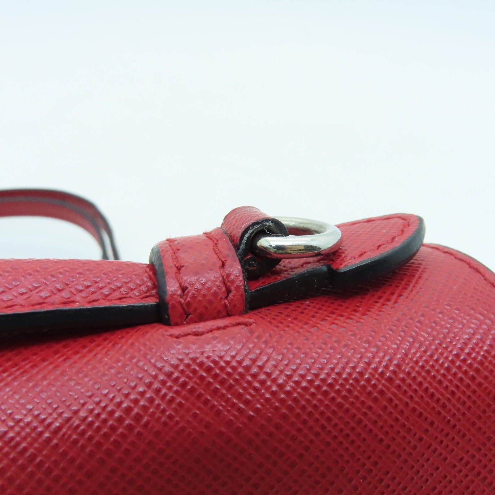 PRADA cowhide leather Shoulder Bag silver buckle handle shoulder bag red