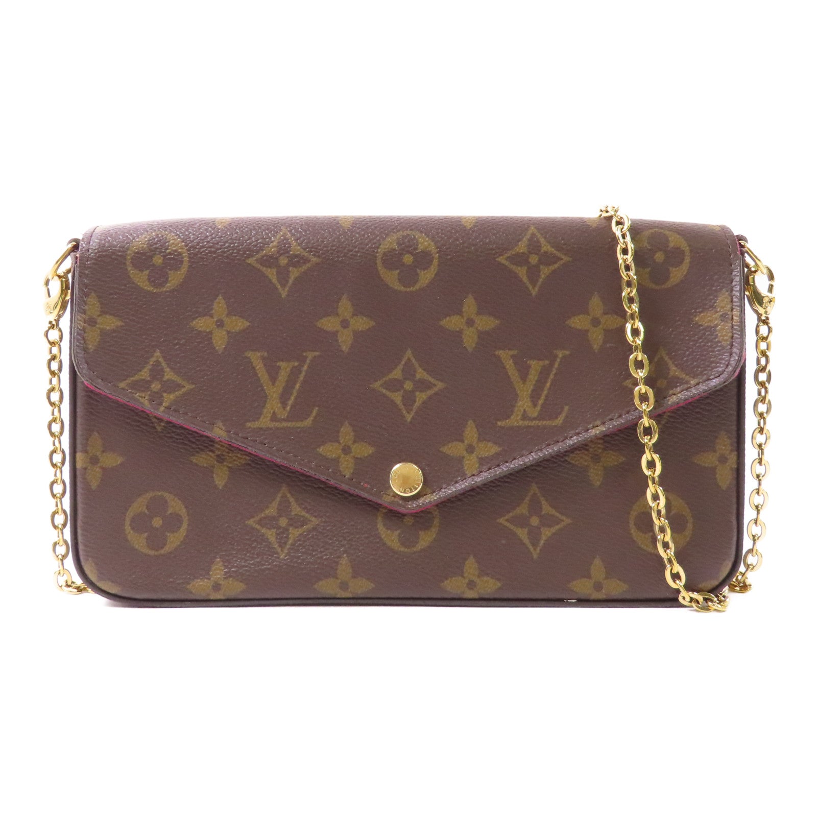 LOUIS VUITTON Monogram Pochette Felicie金扣鏈帶肩背袋棕色