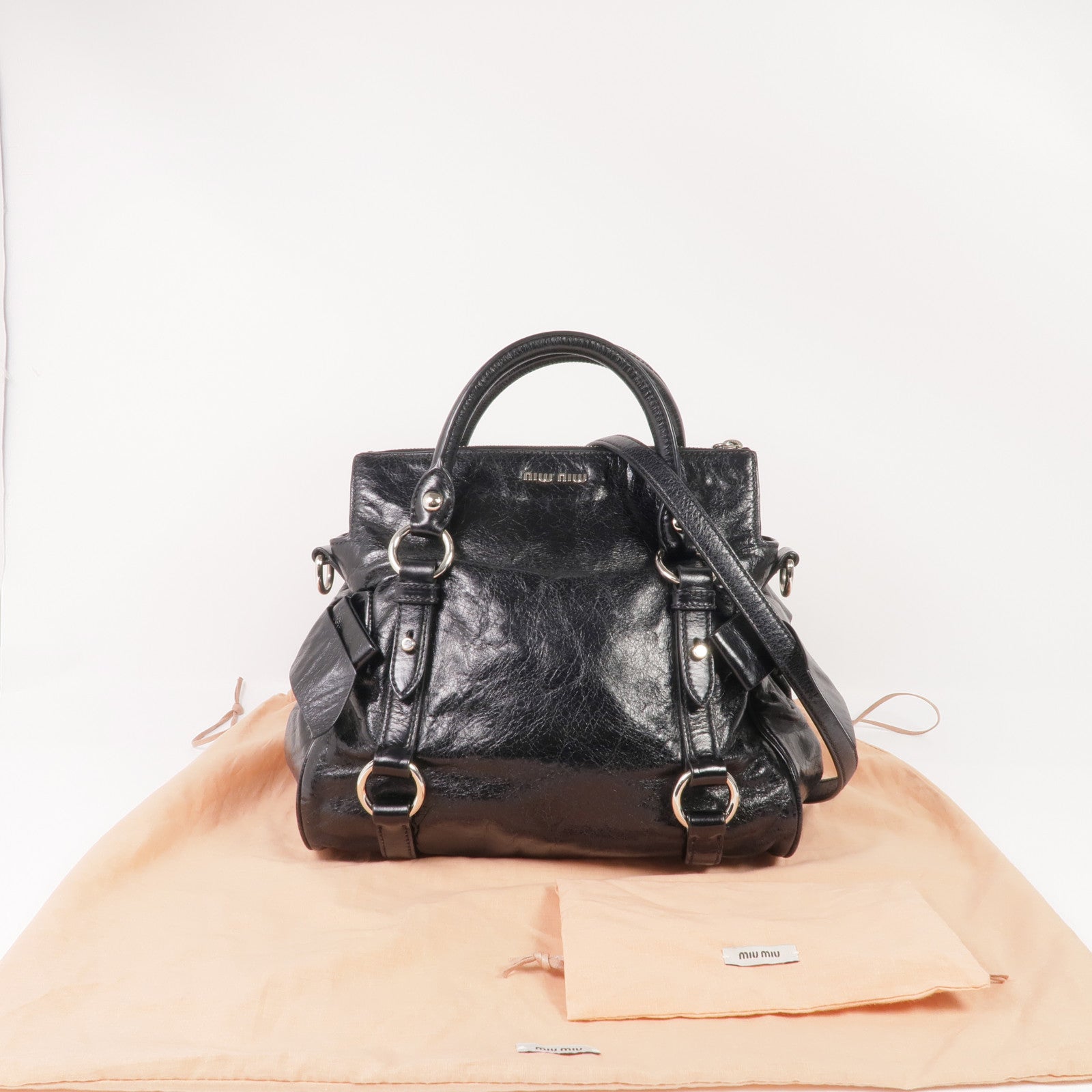 Miu Miu 牛皮皮革2 Way Shoulder銀扣手挽肩背兩用袋