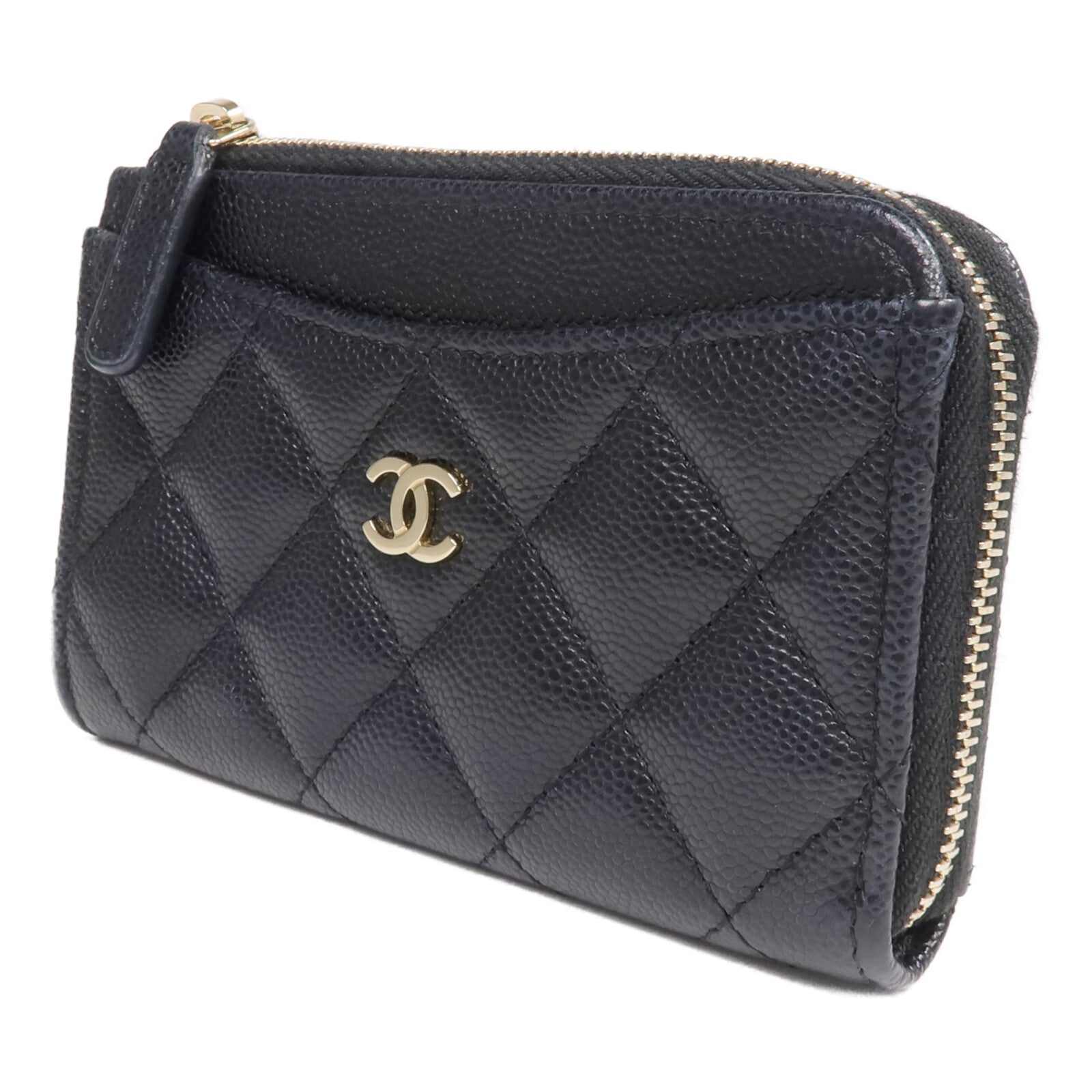 CHANEL 牛皮皮革Zipped Card Holder金扣卡片套