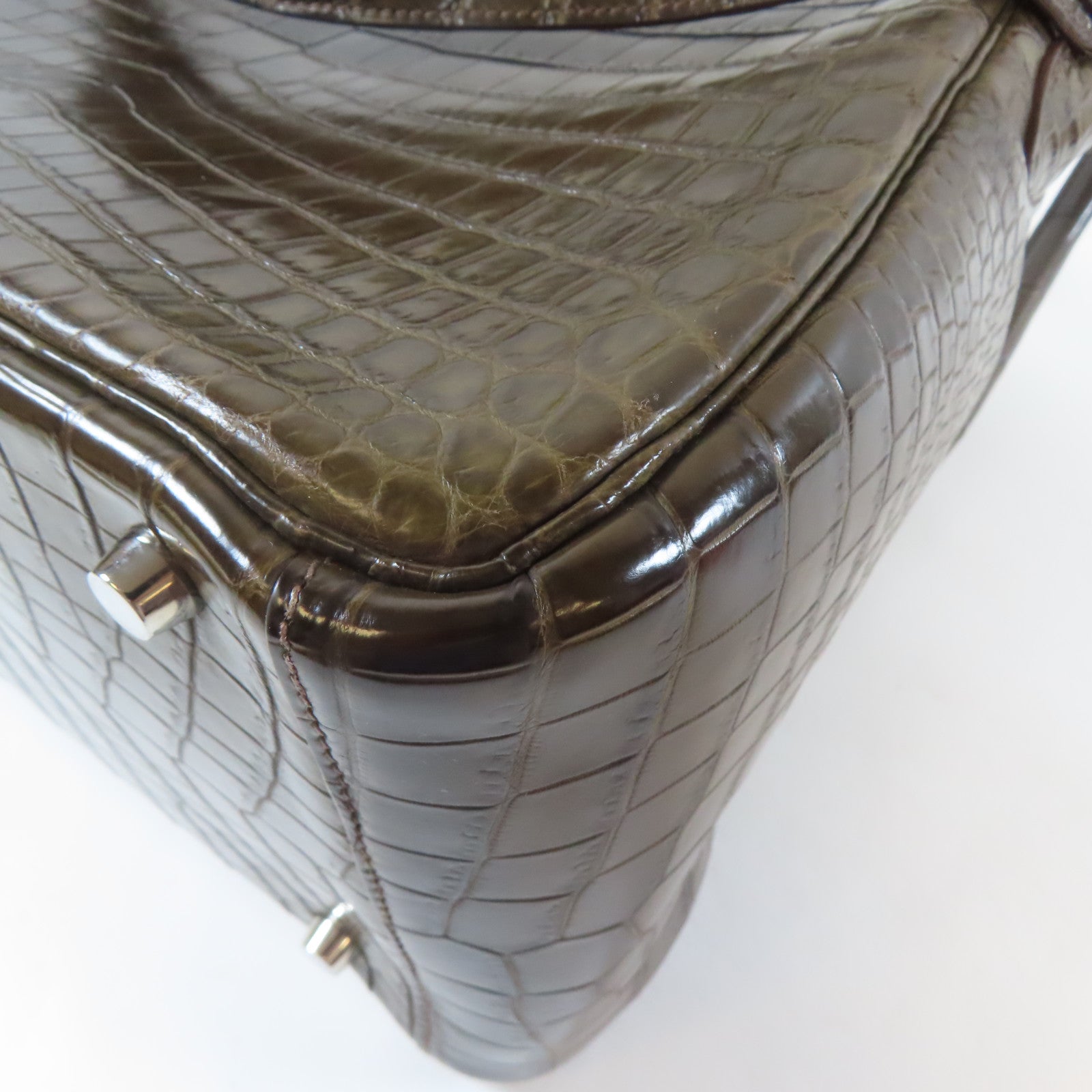 HERMES Croco Niloticus Mat Lindy 30 2 Way Shoulder Bag銀扣手挽肩背兩用袋Gris Elephant啡色