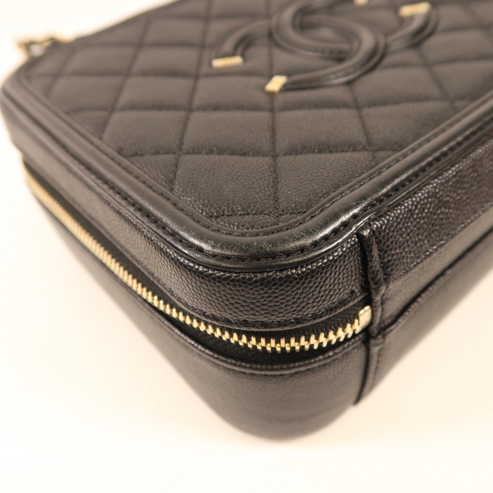 CHANEL 牛皮皮革Vanity Case金扣鏈帶手挽肩背兩用袋