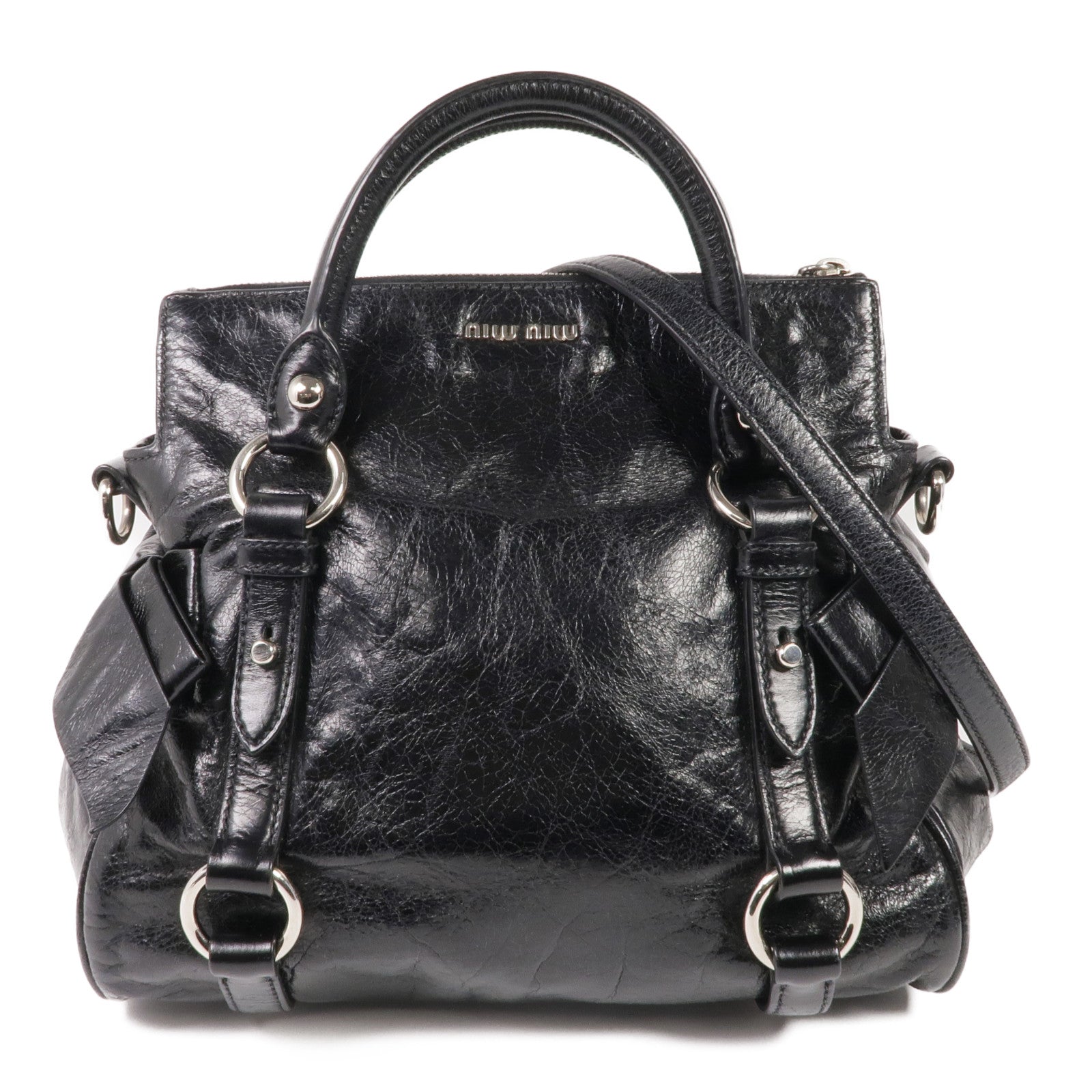 Miu Miu 牛皮皮革2 Way Shoulder銀扣手挽肩背兩用袋