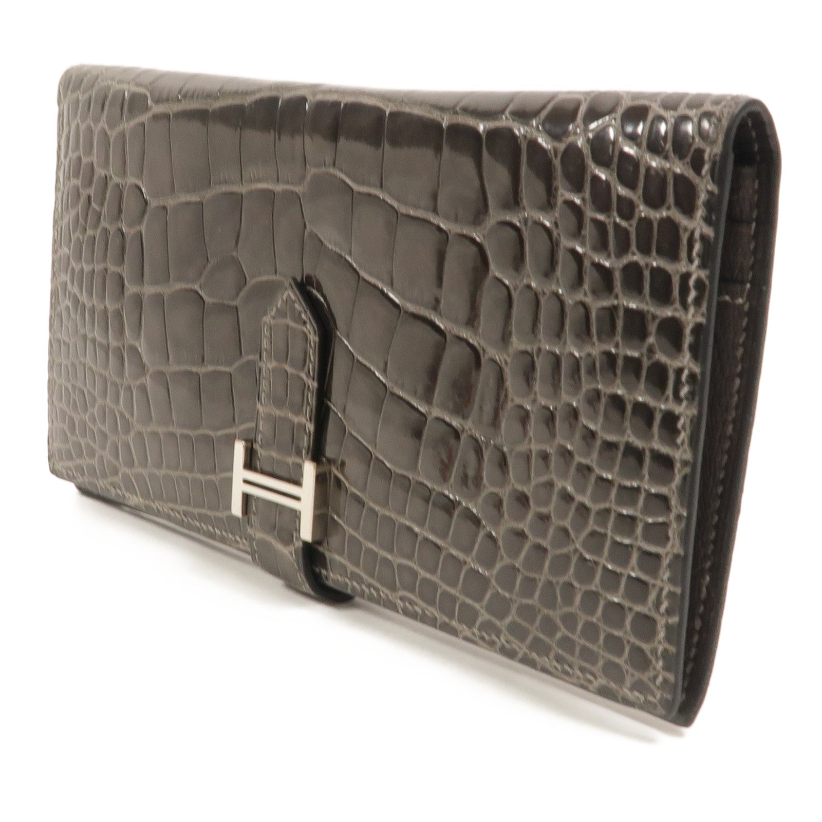 HERMES Alligator皮革Bearn Long Wallet長錢包Graphite
