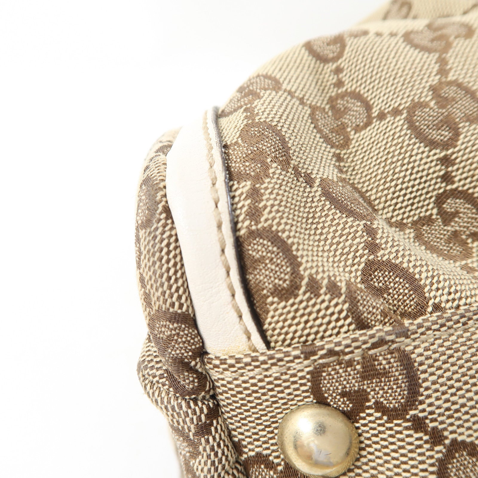 GUCCI 帆布Abbey金扣肩背袋棕色/白色