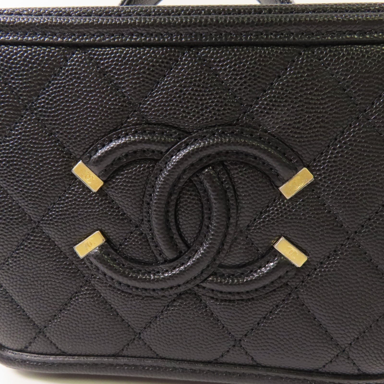 CHANEL 牛皮皮革Small Vanity Filigree金扣鏈帶手挽肩背兩用袋