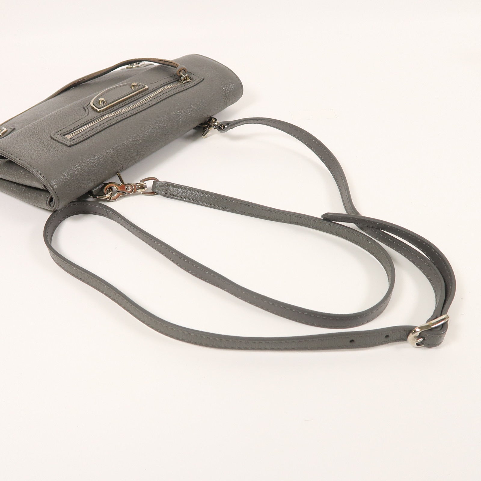 BALENCIAGA 牛皮皮革Shoulder Bag銀扣肩背袋灰色