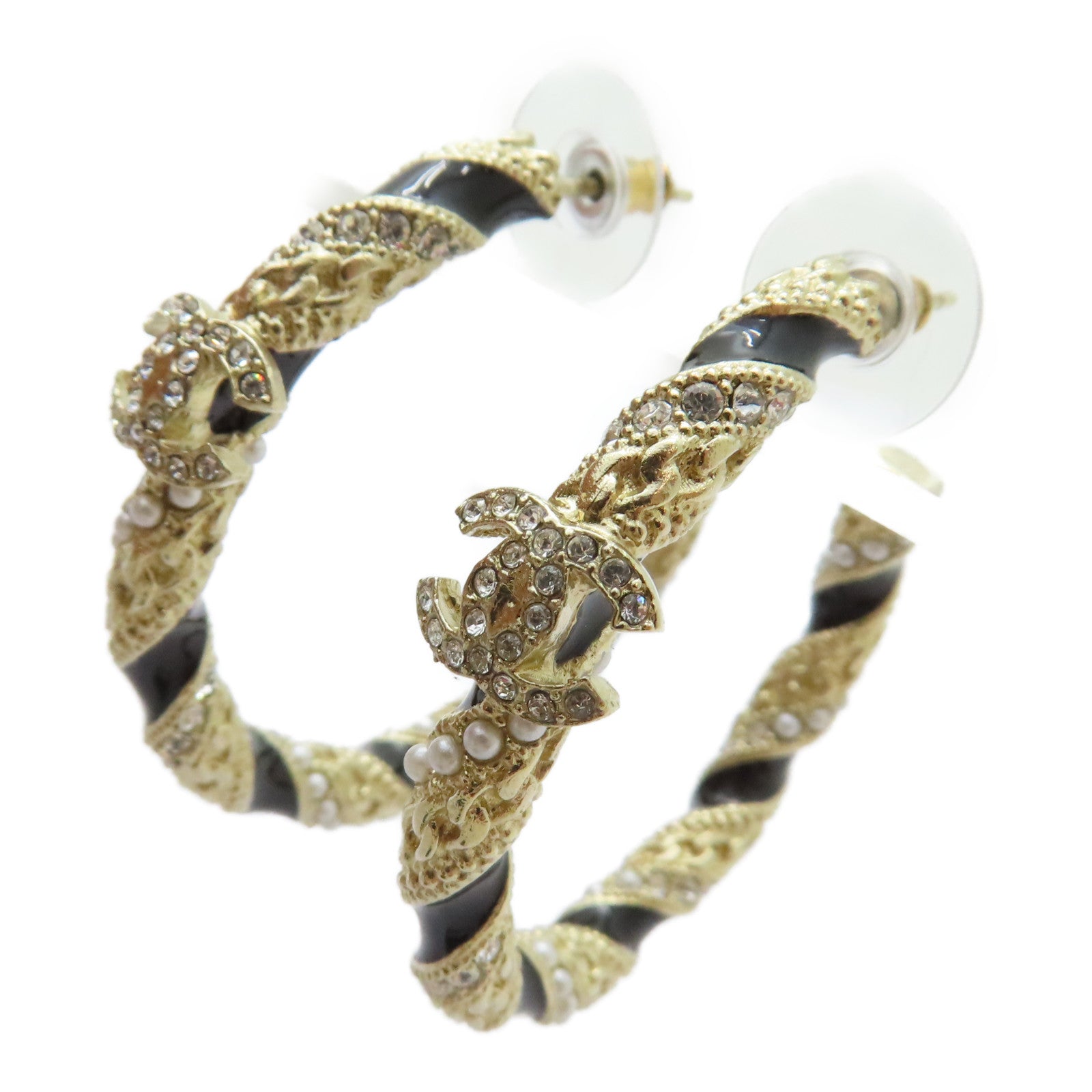 CHANEL 金屬/水鑽/PVC Earrings耳環金色/黑色