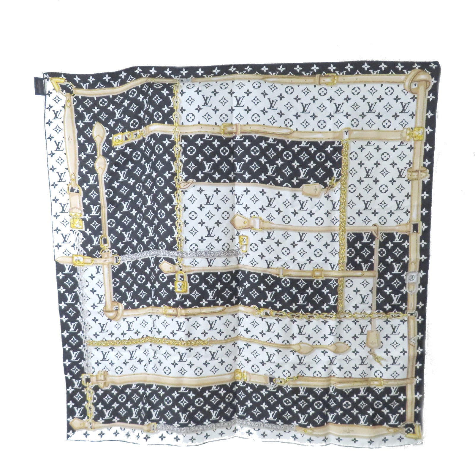 LOUIS VUITTON 【激減優惠】絲質Monogram Confidential Square Scarf絲巾黑色/白色/彩色