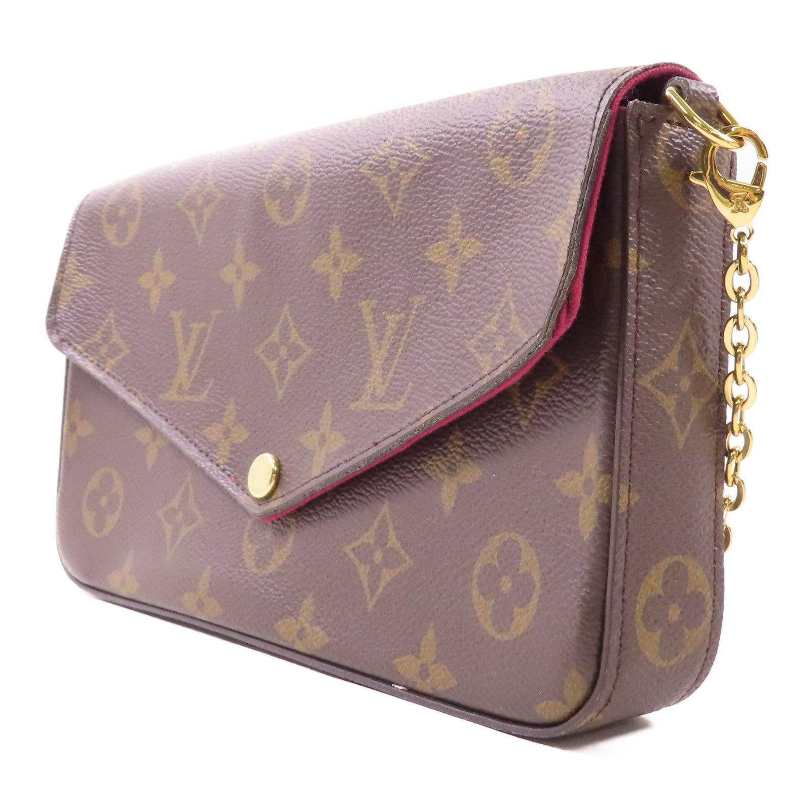 LOUIS VUITTON Monogram Pochette Felicie金扣鏈帶肩背袋棕色