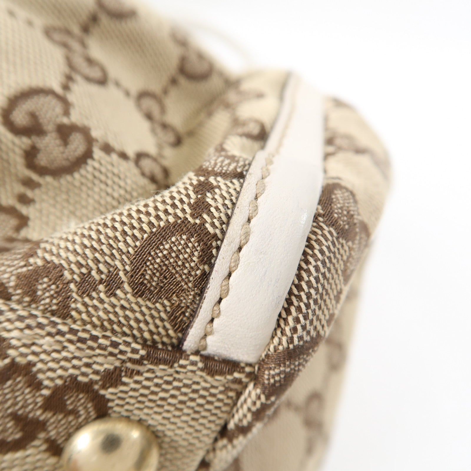 GUCCI 帆布Abbey金扣肩背袋棕色/白色