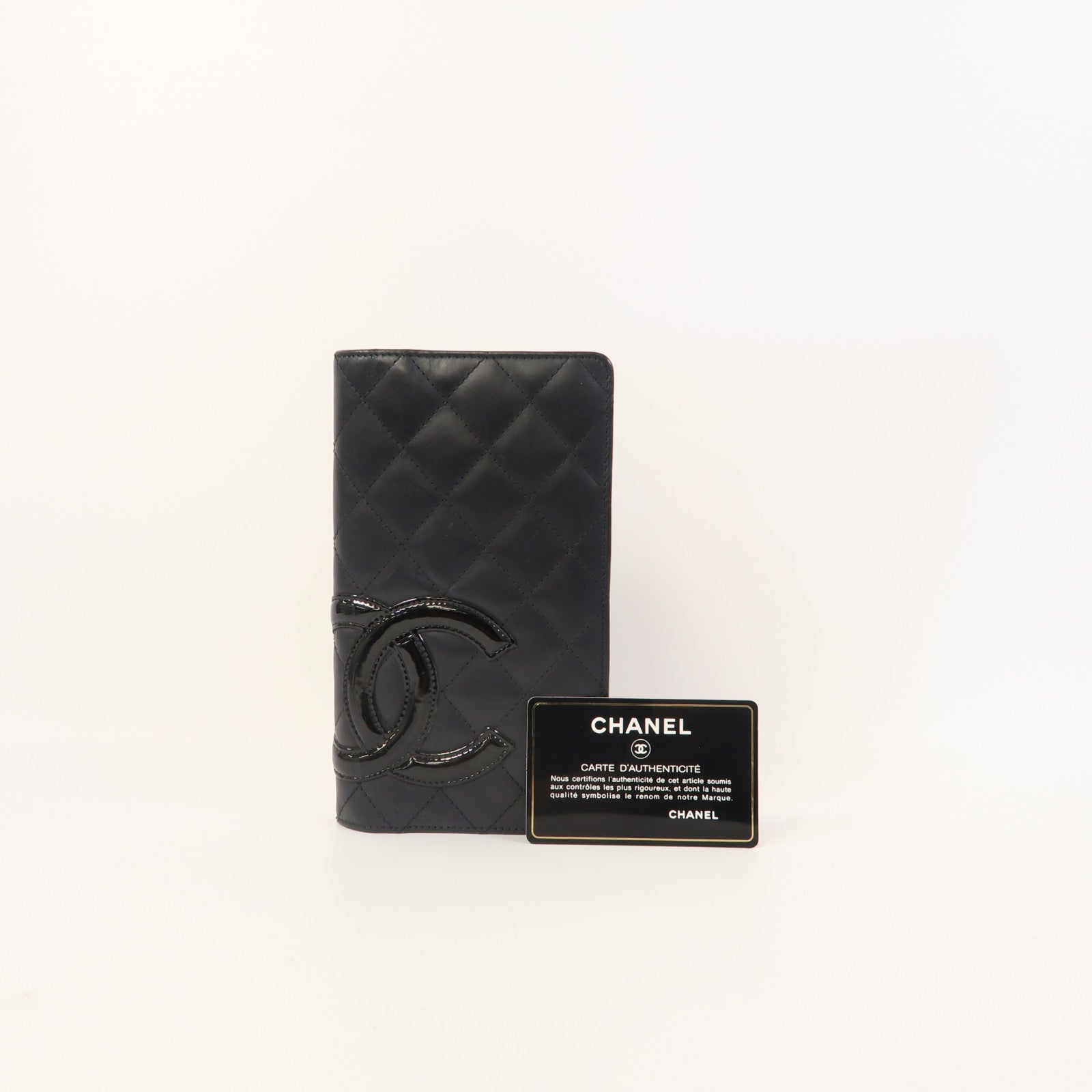CHANEL 菱格牛皮皮革Cambon Long Wallet銀扣钱包黑色/粉紅色