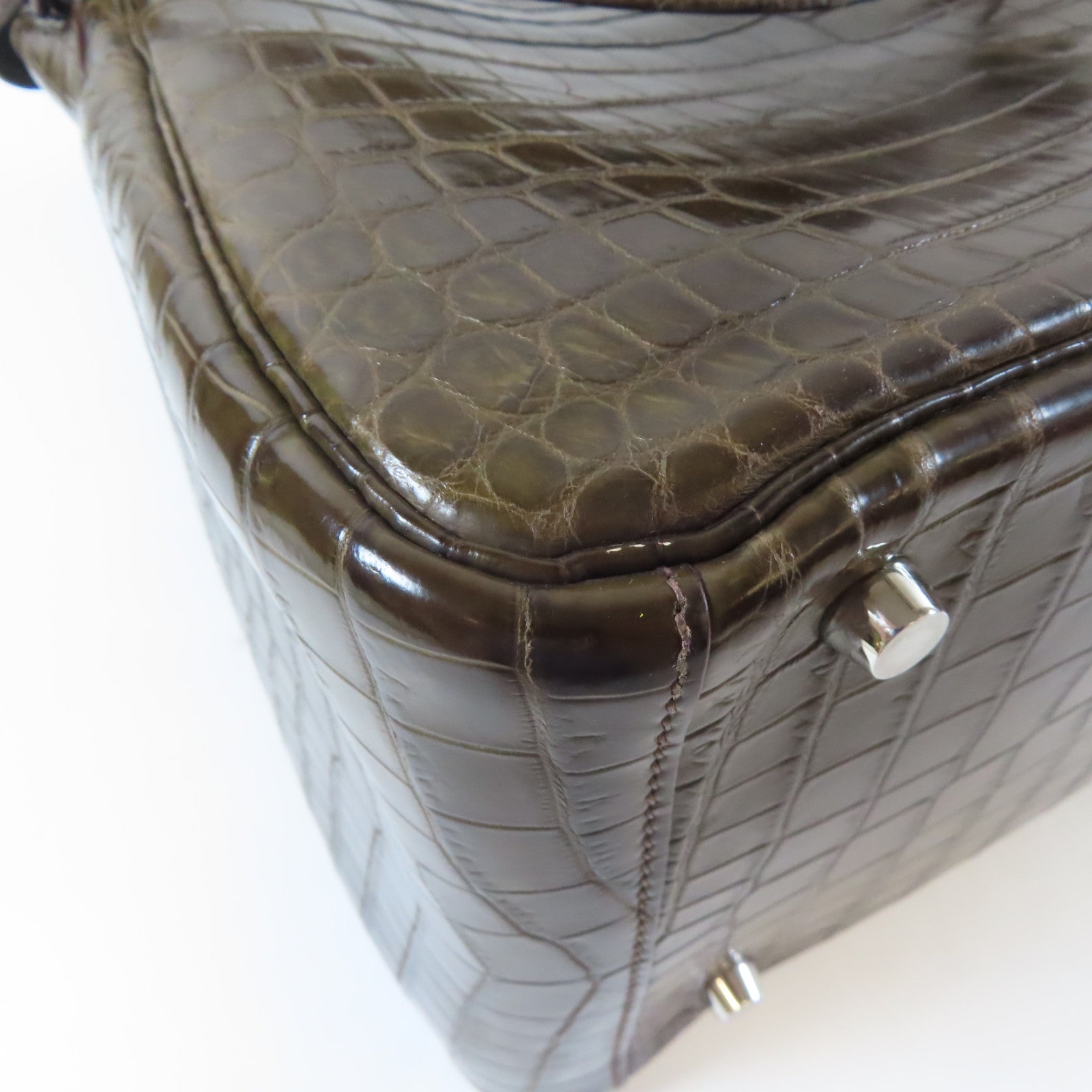 HERMES Croco Niloticus Mat Lindy 30 2 Way Shoulder Bag銀扣手挽肩背兩用袋Gris Elephant啡色