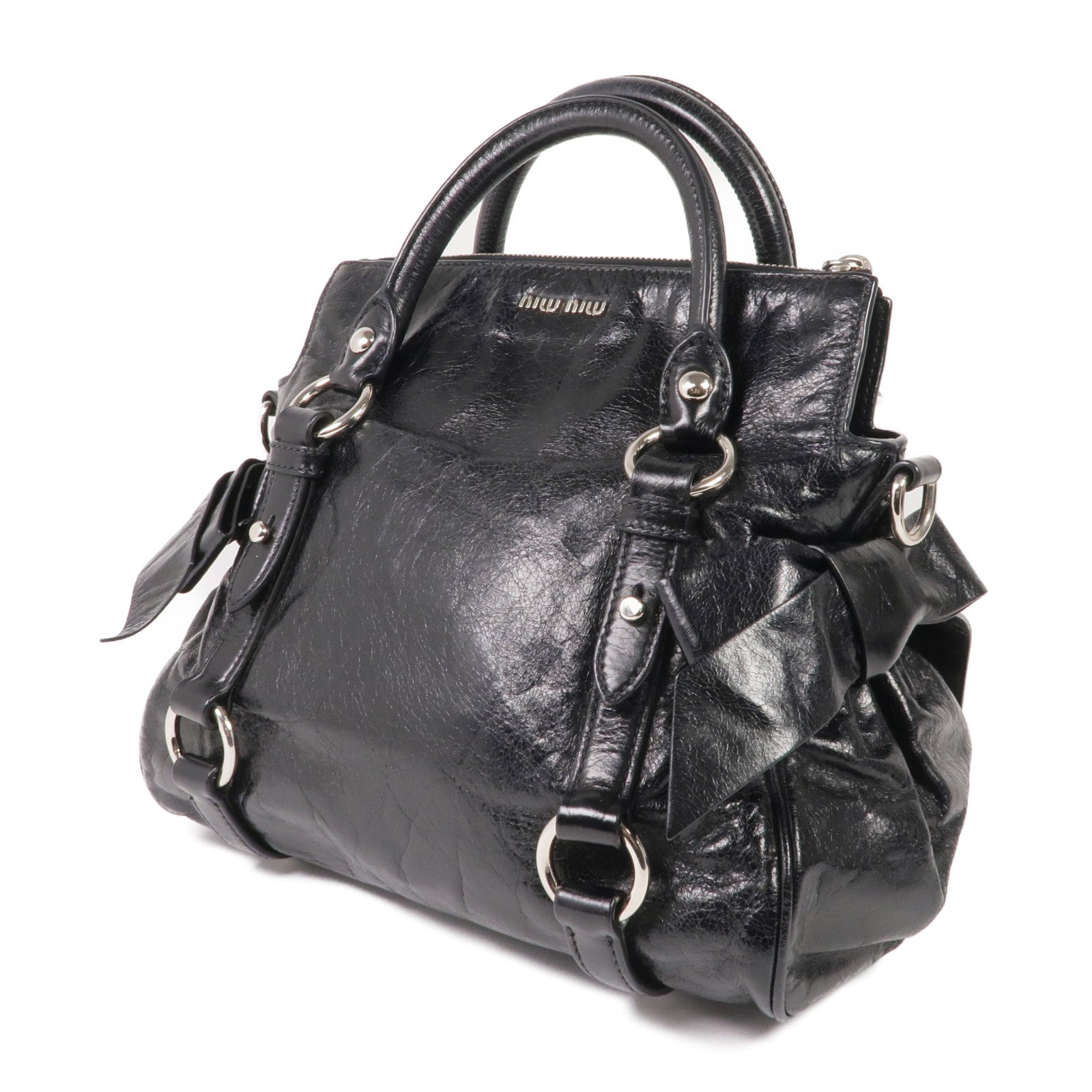 Miu Miu 牛皮皮革2 Way Shoulder銀扣手挽肩背兩用袋