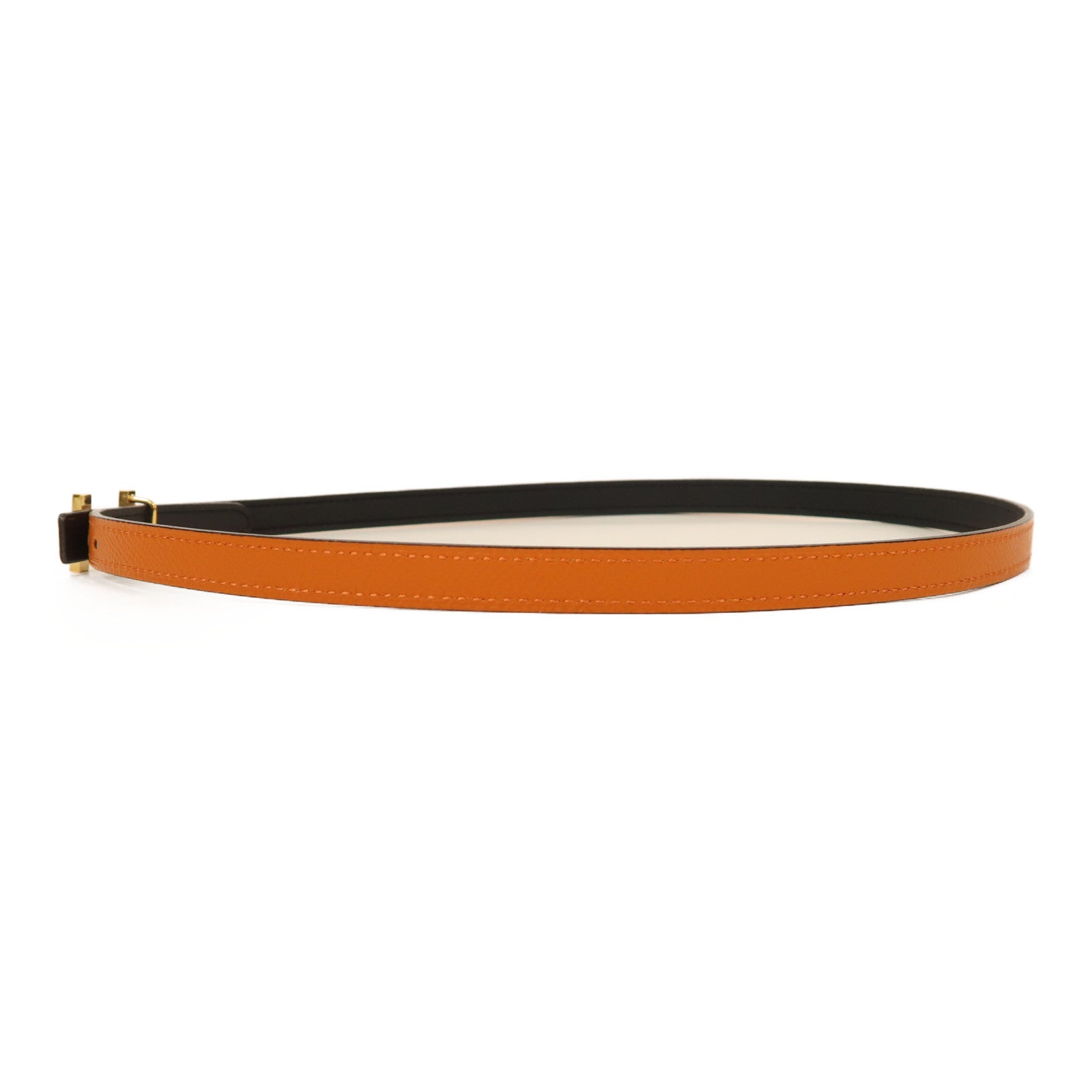 HERMES Epsom皮革/Swift皮革Mini Constance Belt金扣皮帶黑色/橙色