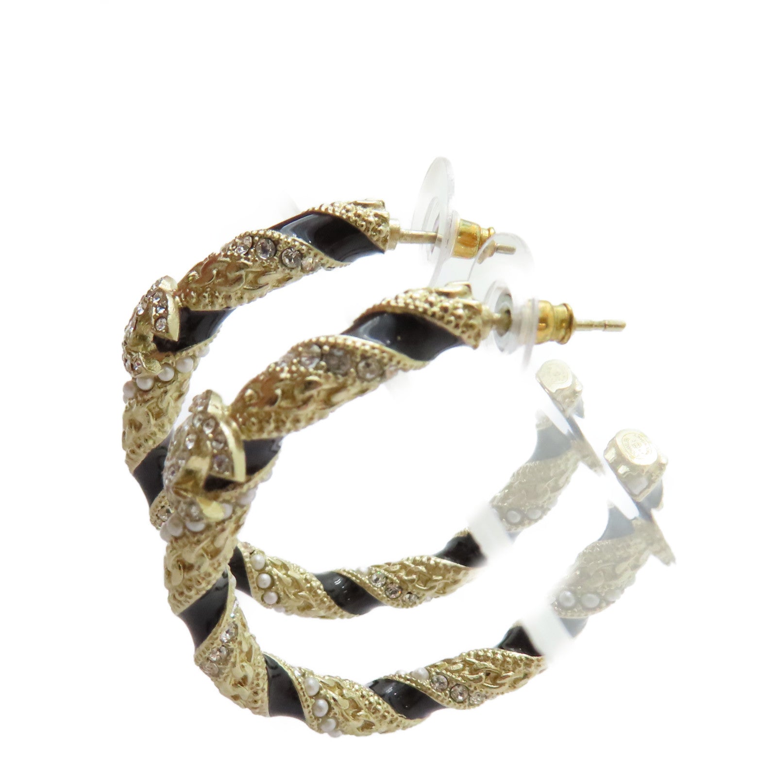 CHANEL 金屬/水鑽/PVC Earrings耳環金色/黑色