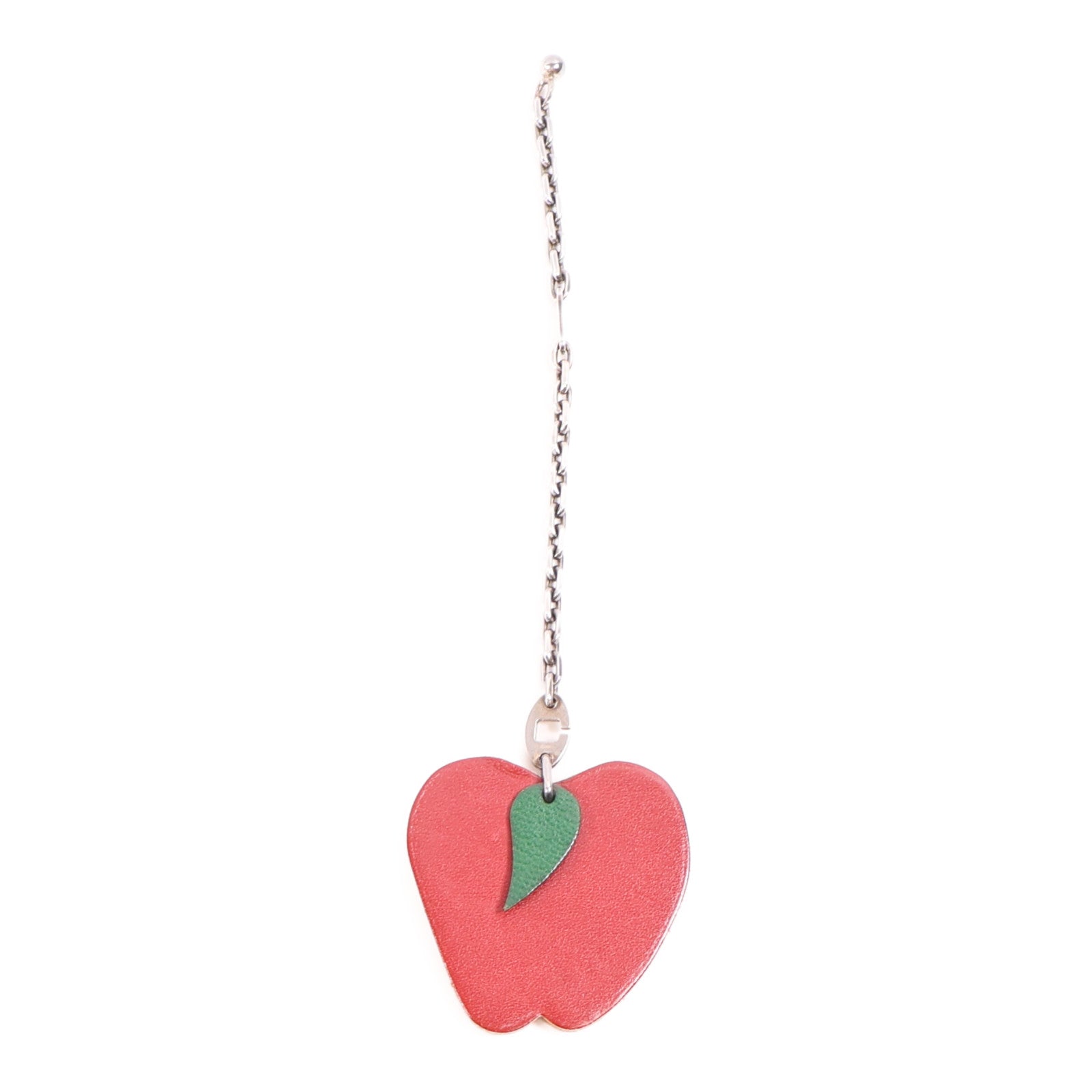 HERMES 牛皮皮革Apple Charm銀扣掛飾