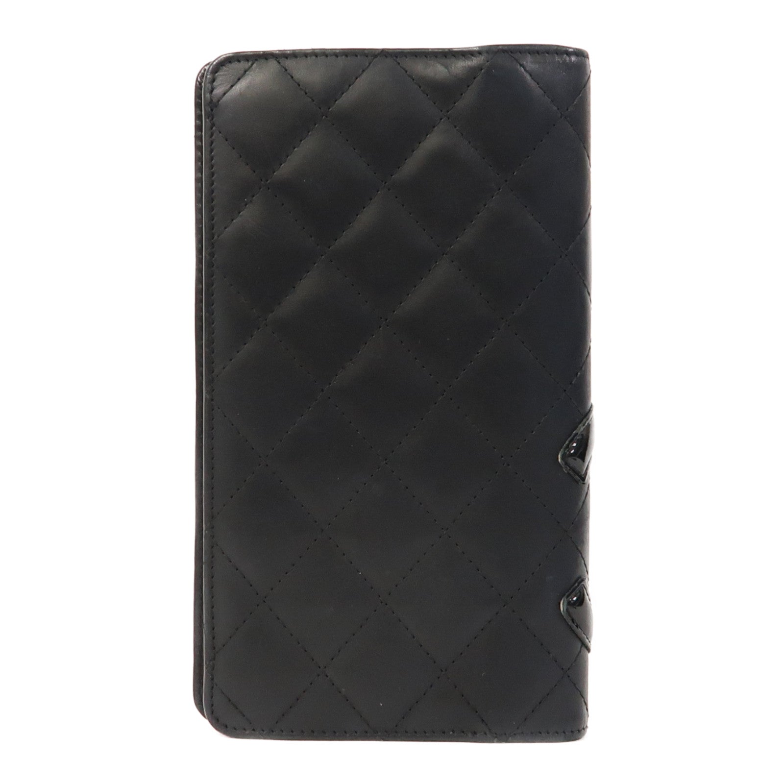CHANEL 菱格牛皮皮革Cambon Long Wallet銀扣钱包黑色/粉紅色