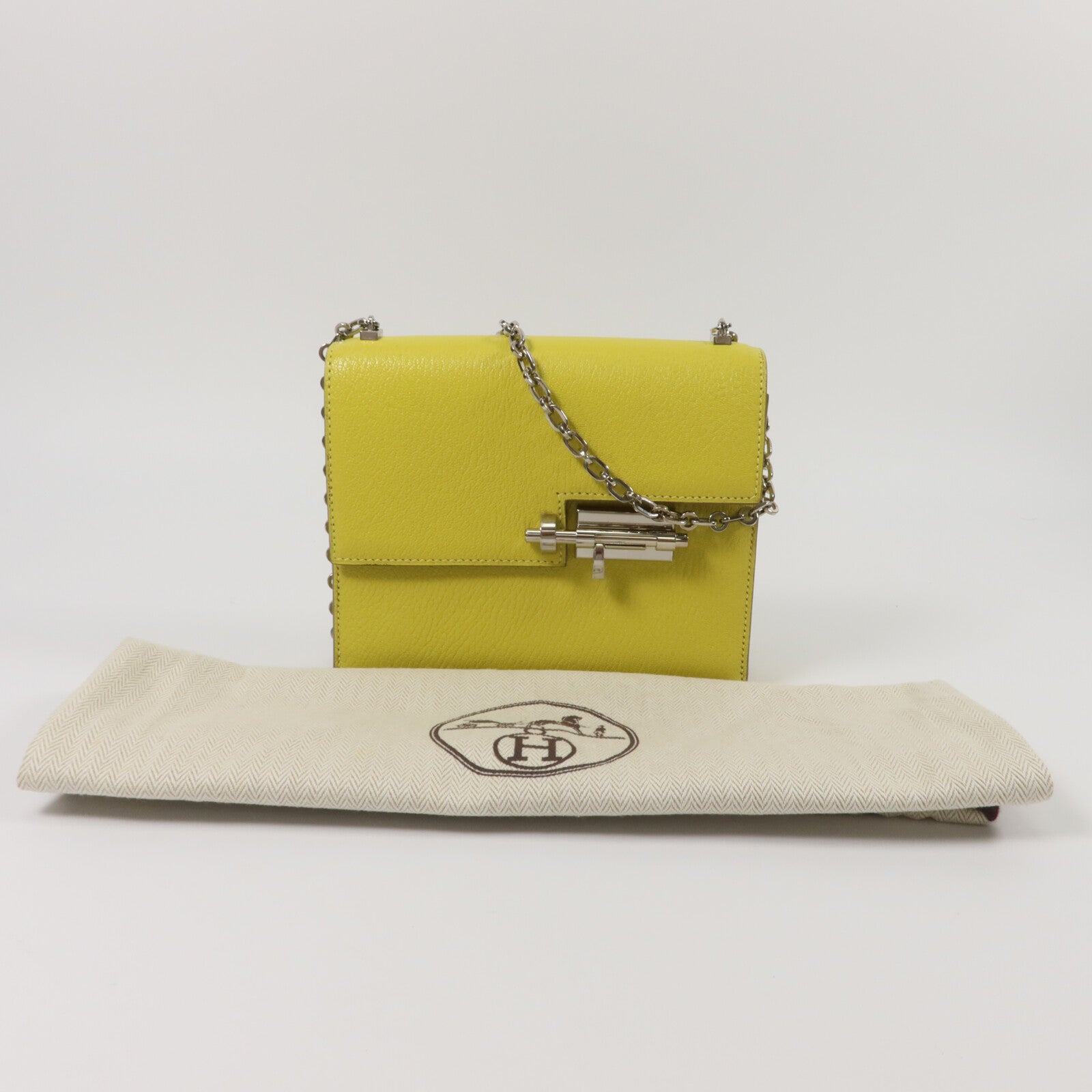 HERMES Chevre皮革Mini Verrou鏈帶肩背袋Lime