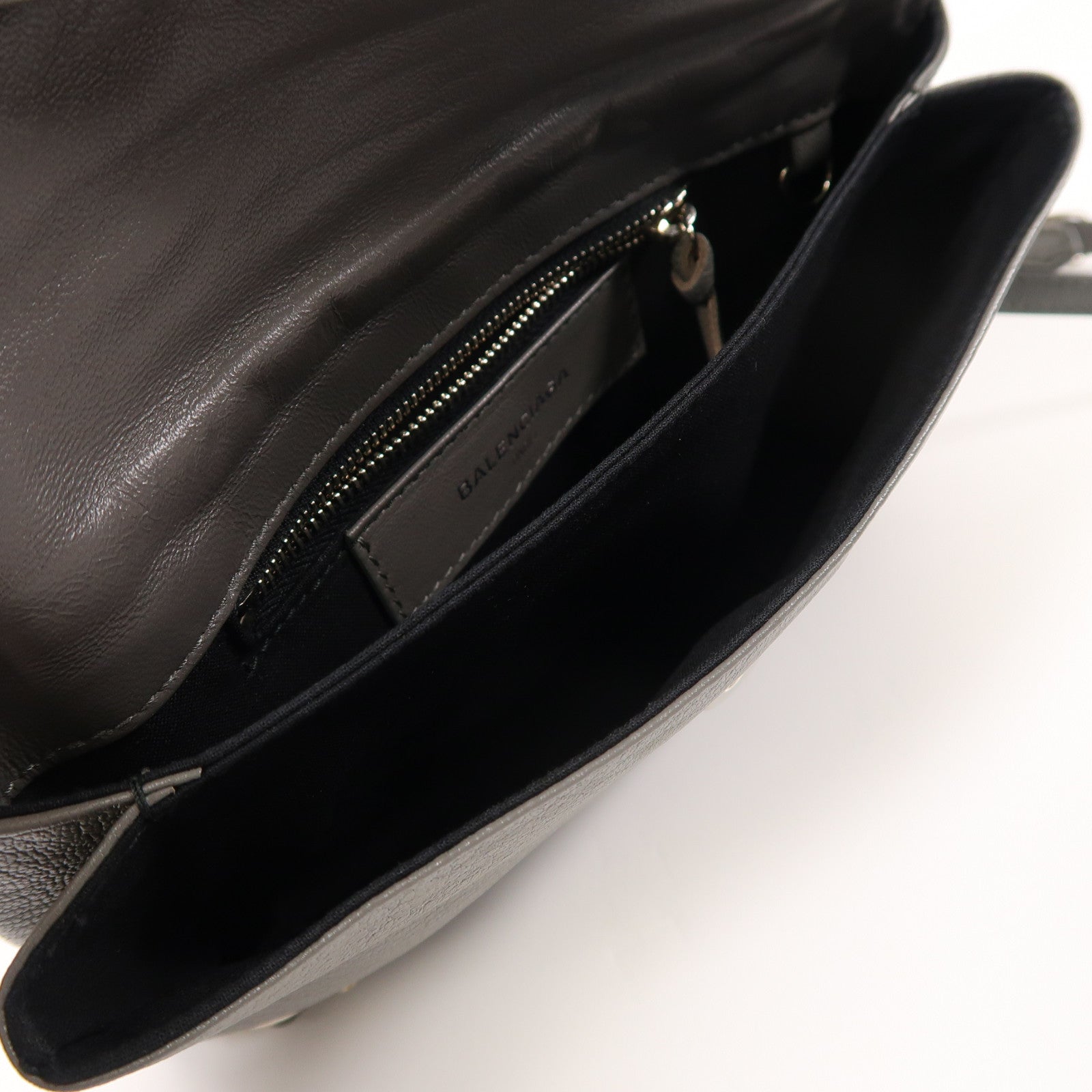 BALENCIAGA 牛皮皮革Shoulder Bag銀扣肩背袋灰色