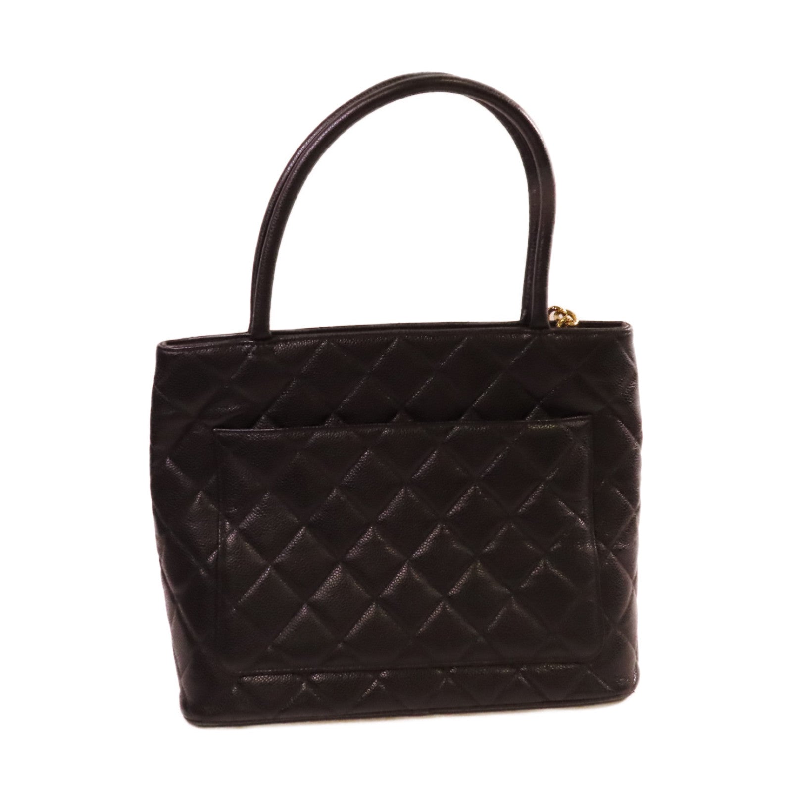 CHANEL 菱格Caviar皮革Tote Bag金扣手挽袋黑色