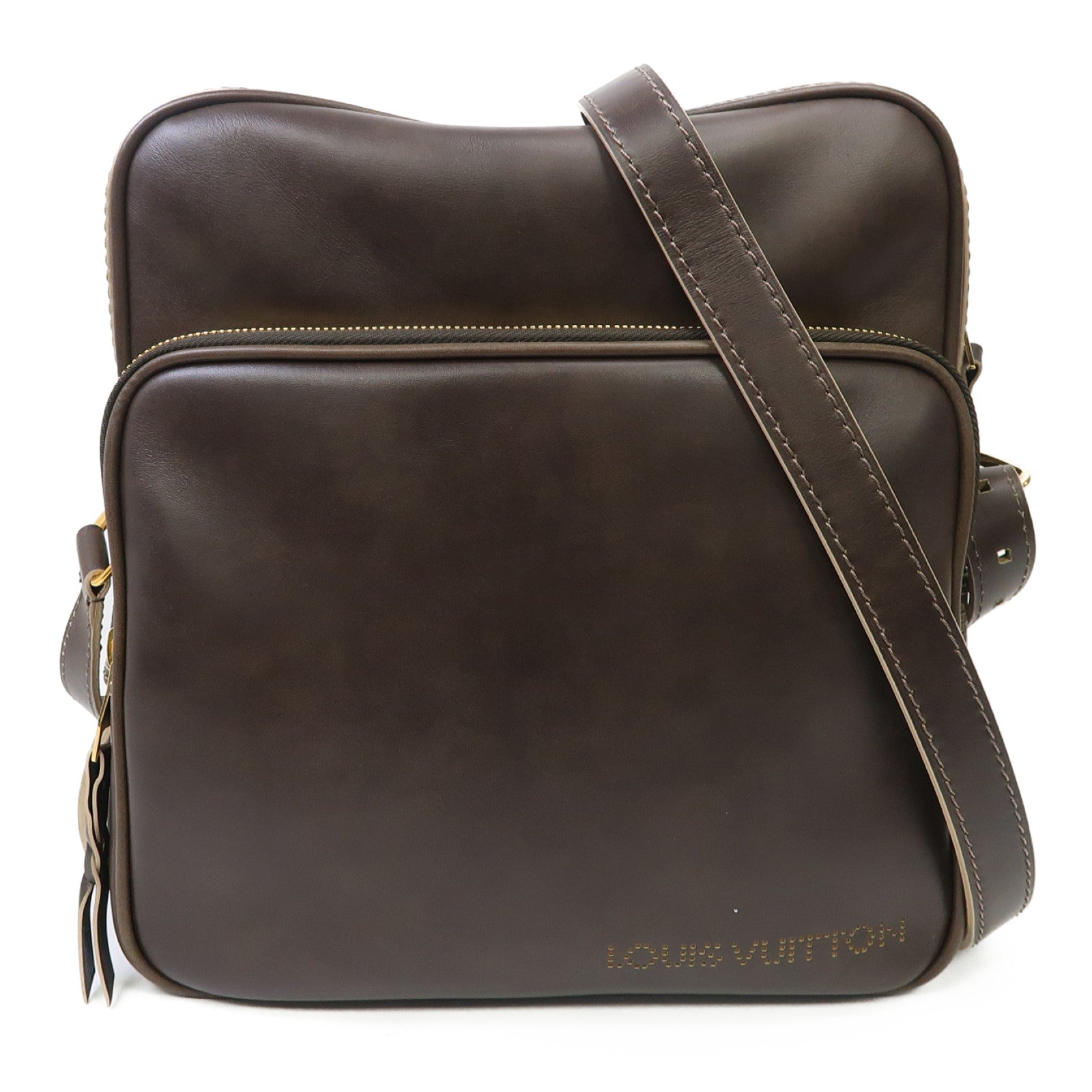 LOUIS VUITTON 皮革Bequia Trotter GM金扣手挽袋啡色