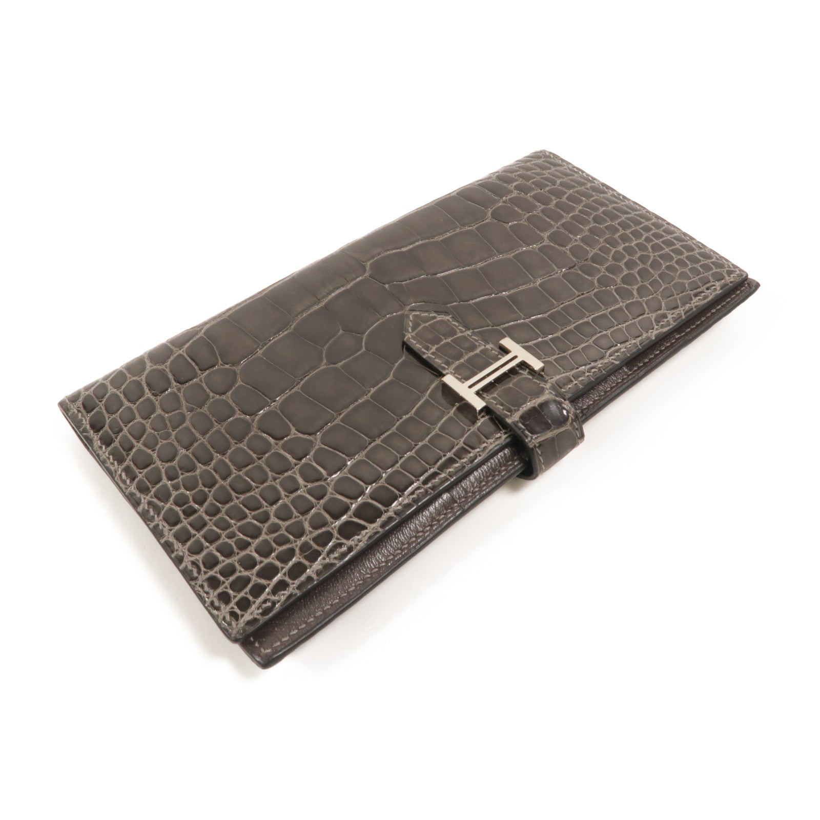 HERMES Alligator皮革Bearn Long Wallet長錢包Graphite