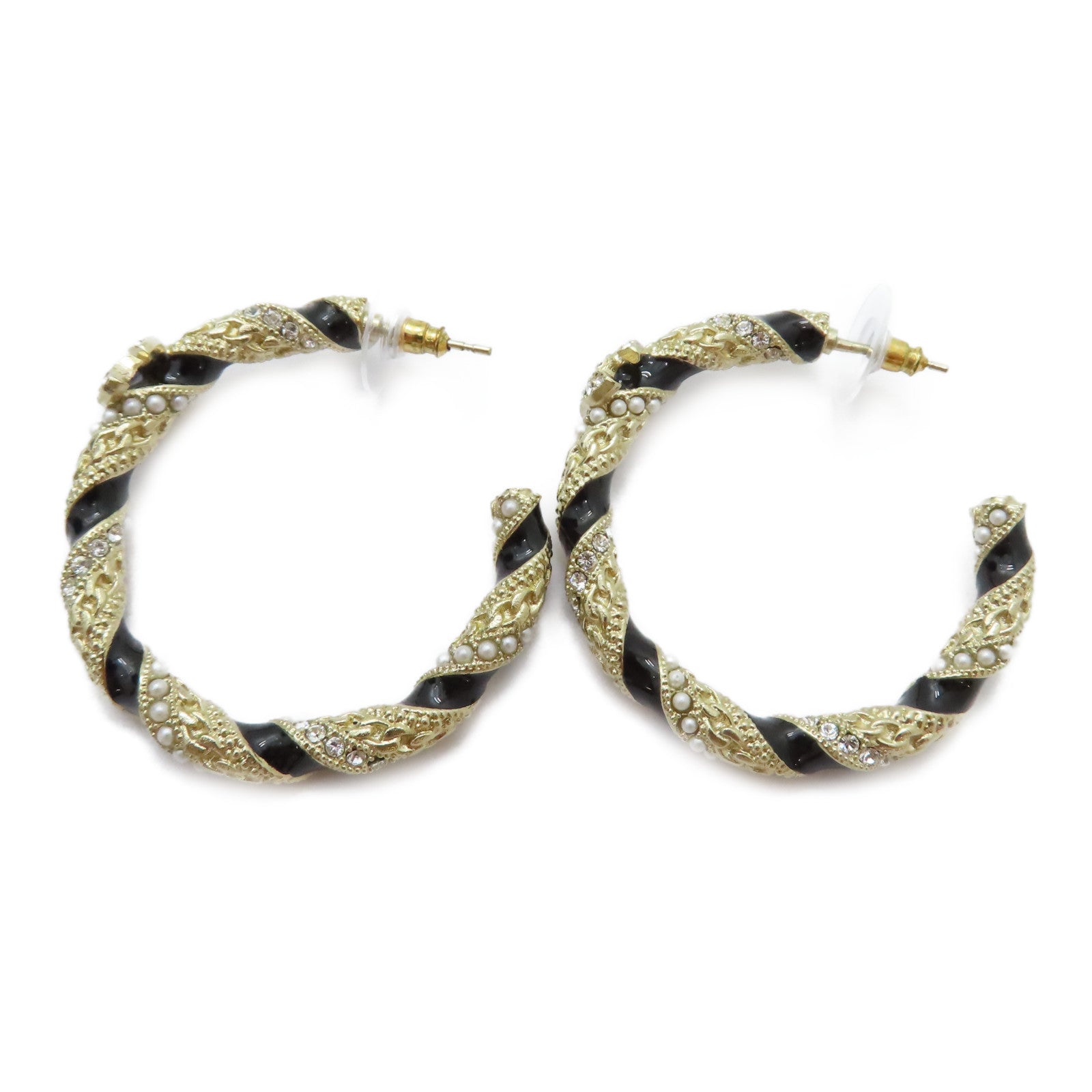 CHANEL 金屬/水鑽/PVC Earrings耳環金色/黑色