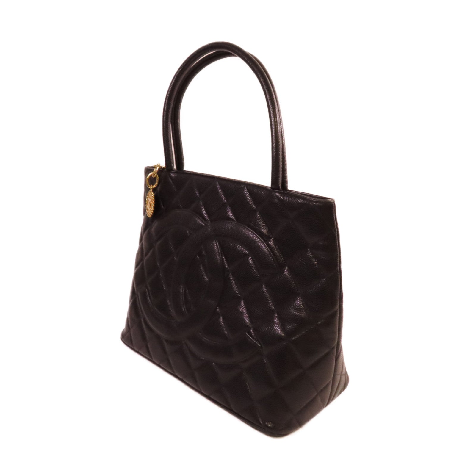 CHANEL 菱格Caviar皮革Tote Bag金扣手挽袋黑色