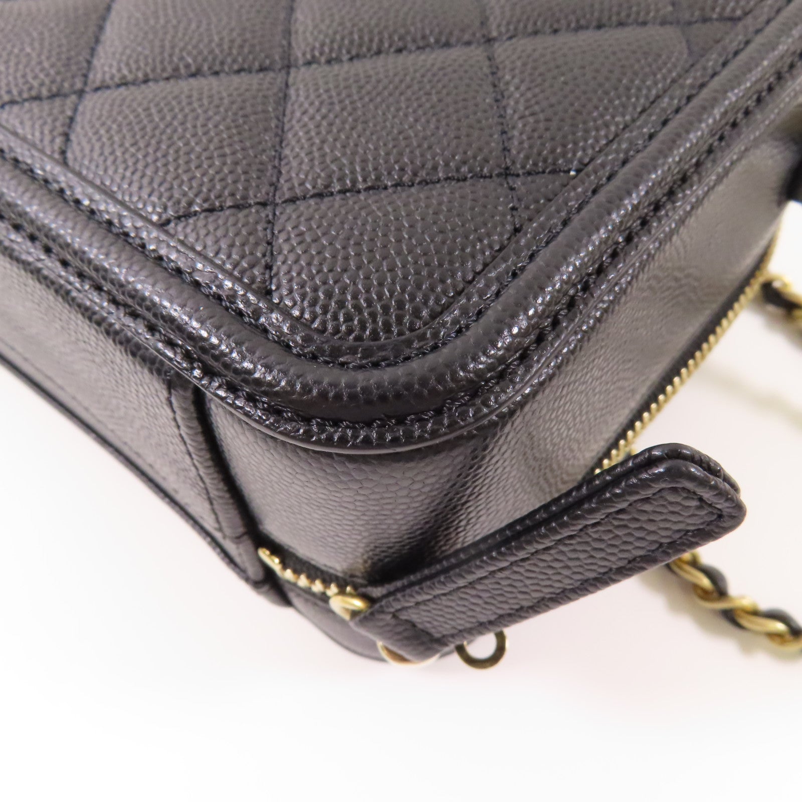 CHANEL 牛皮皮革Small Vanity Filigree金扣鏈帶手挽肩背兩用袋