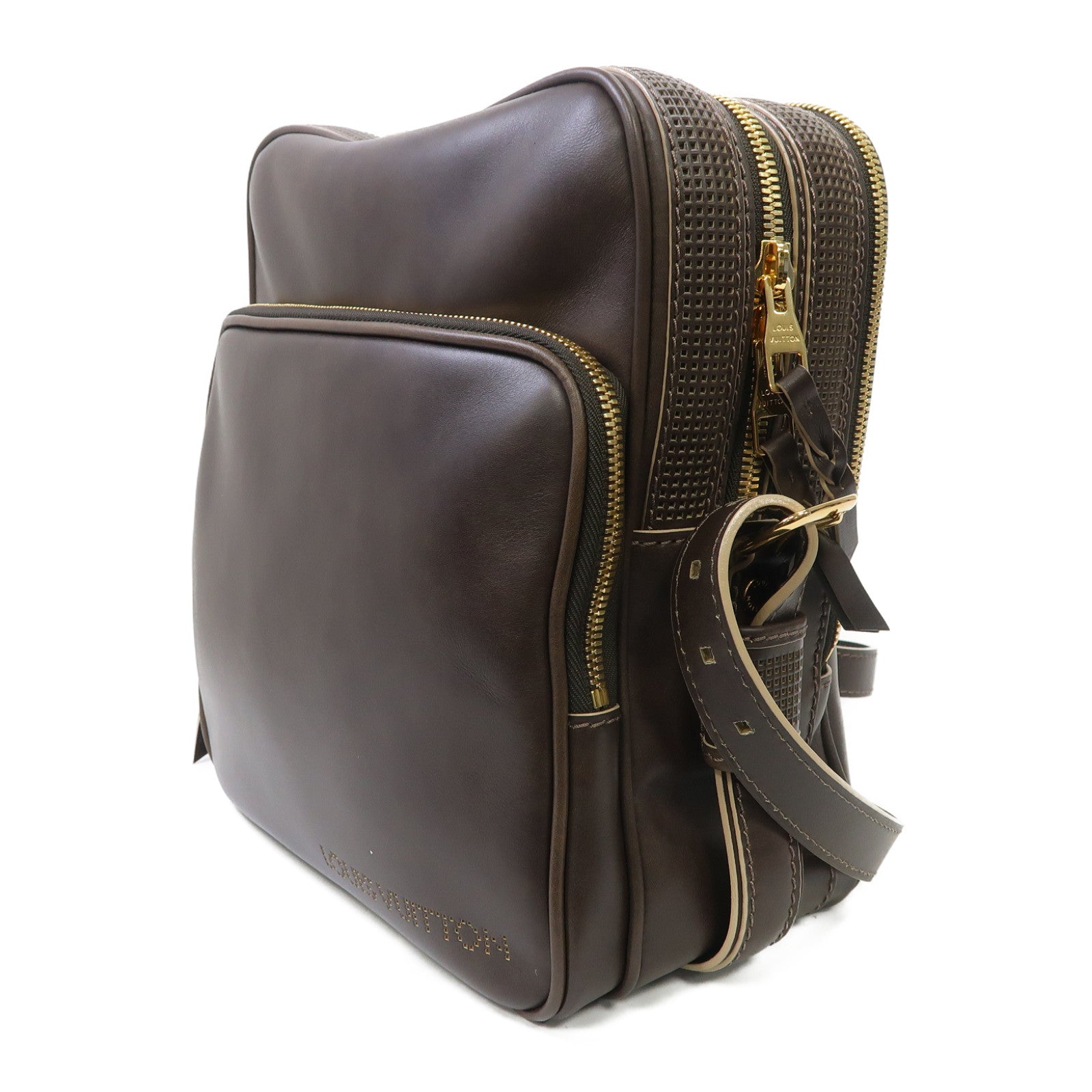 LOUIS VUITTON 皮革Bequia Trotter GM金扣手挽袋啡色