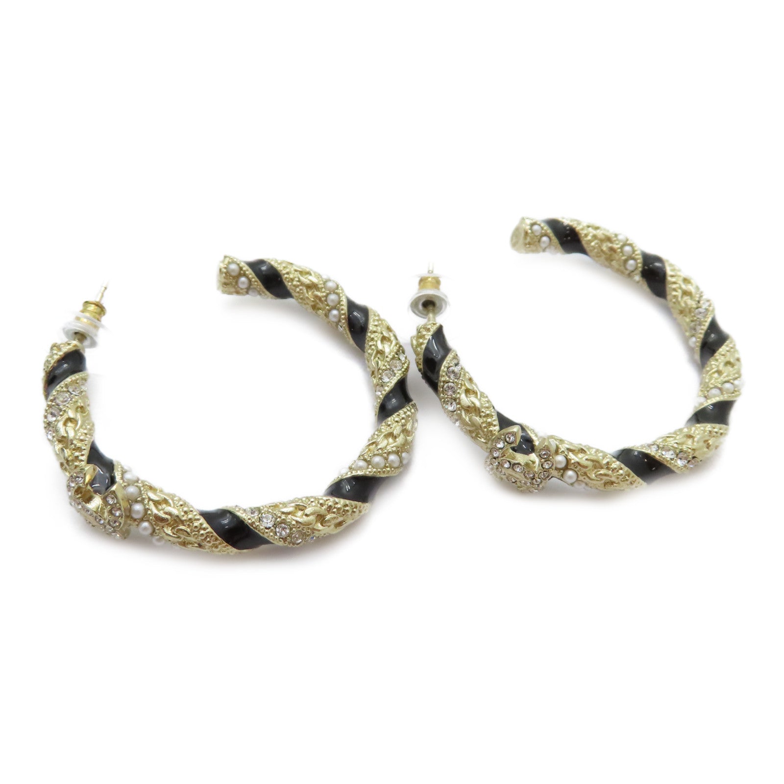 CHANEL 金屬/水鑽/PVC Earrings耳環金色/黑色