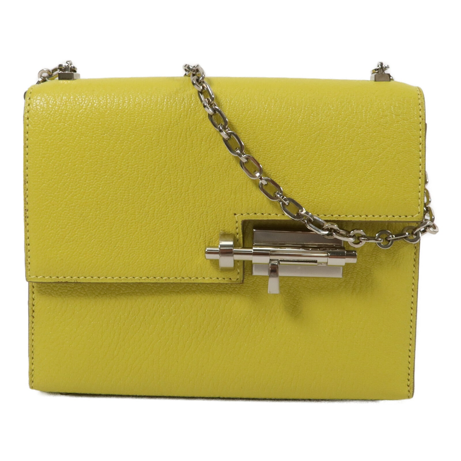 HERMES Chevre皮革Mini Verrou鏈帶肩背袋Lime