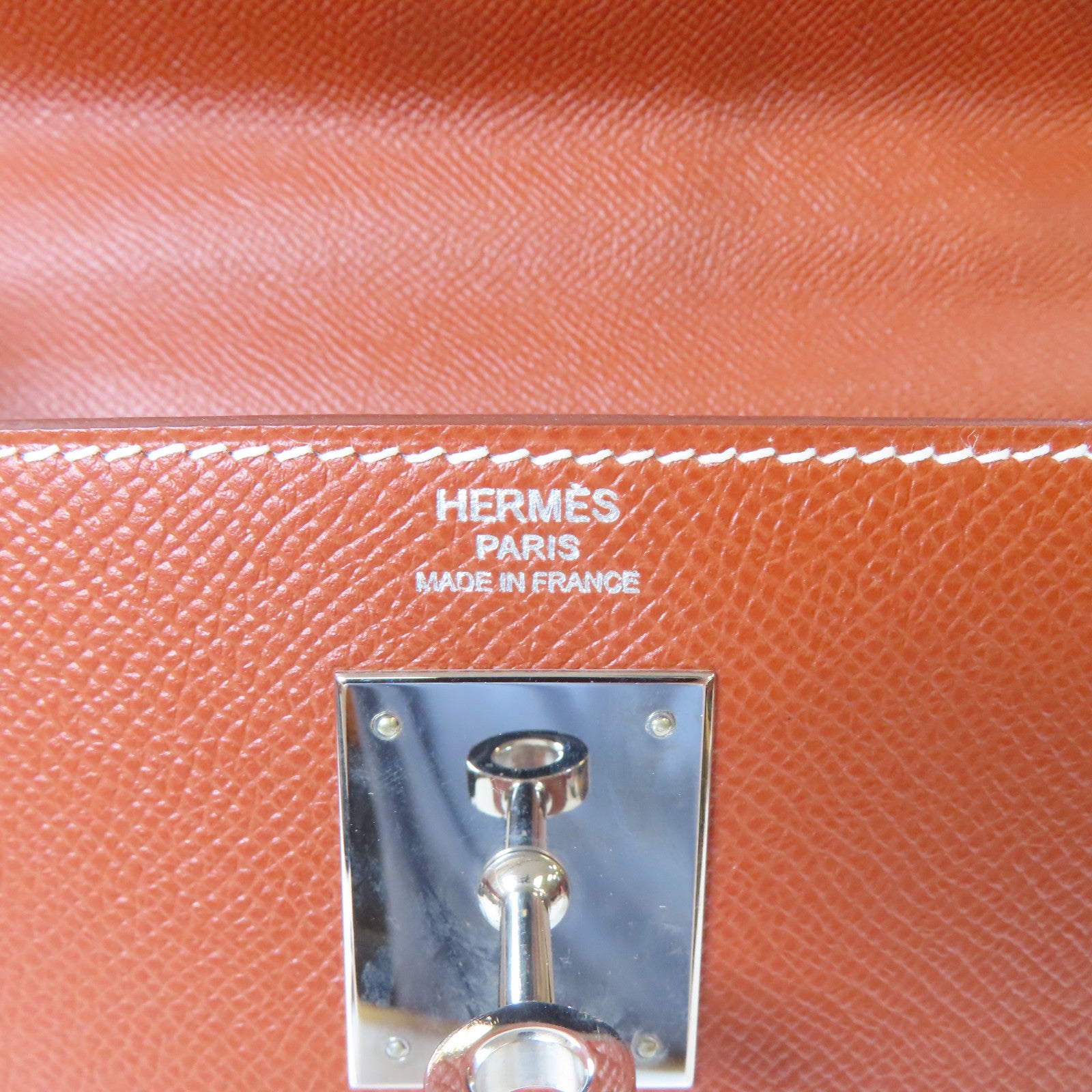 HERMES Veau Epsom皮革Kelly 28銀扣手挽肩背兩用袋Brique/磚塊紅色