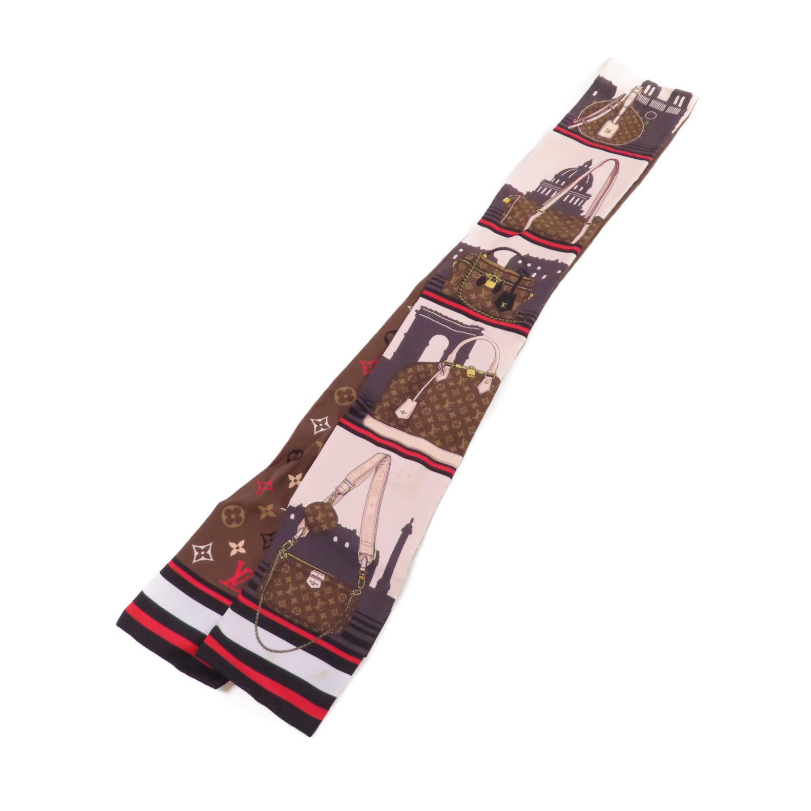 LOUIS VUITTON 絲質Bandeau Skyline Scarf絲巾黑色/杏色/彩色