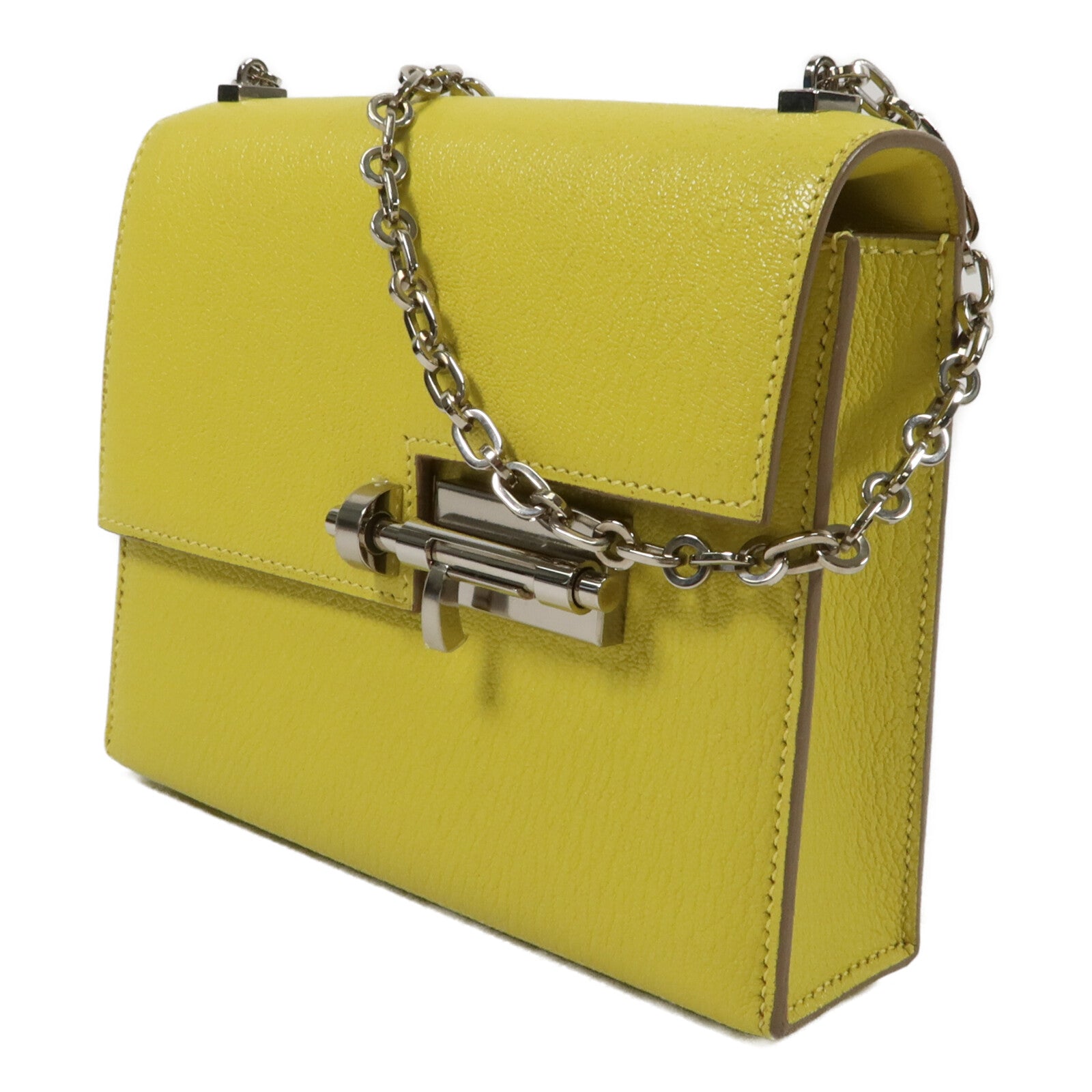 HERMES Chevre皮革Mini Verrou鏈帶肩背袋Lime