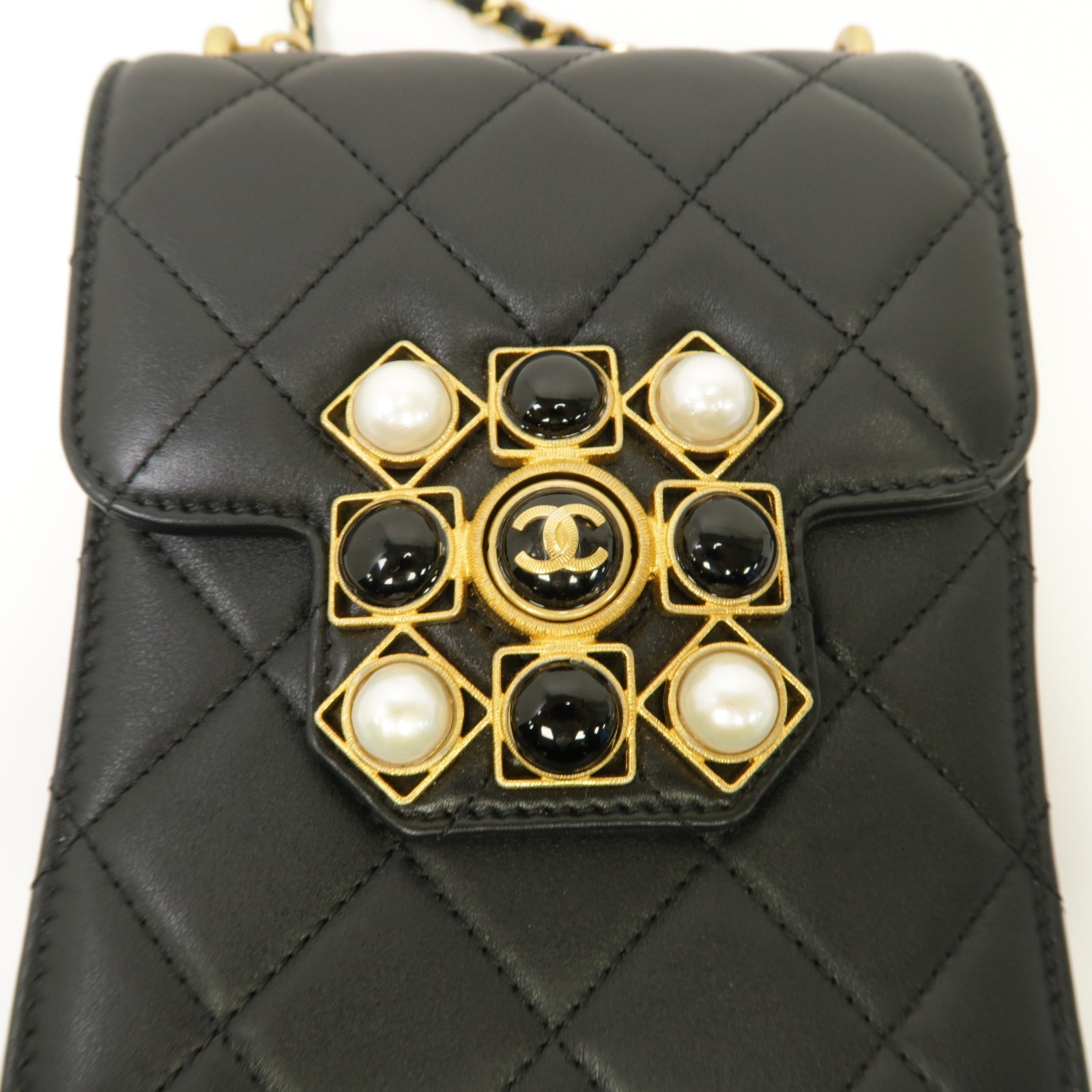 CHANEL 菱格Caviar皮革2 Way Chain Shoulder金扣鏈帶手挽肩背兩用袋黑色