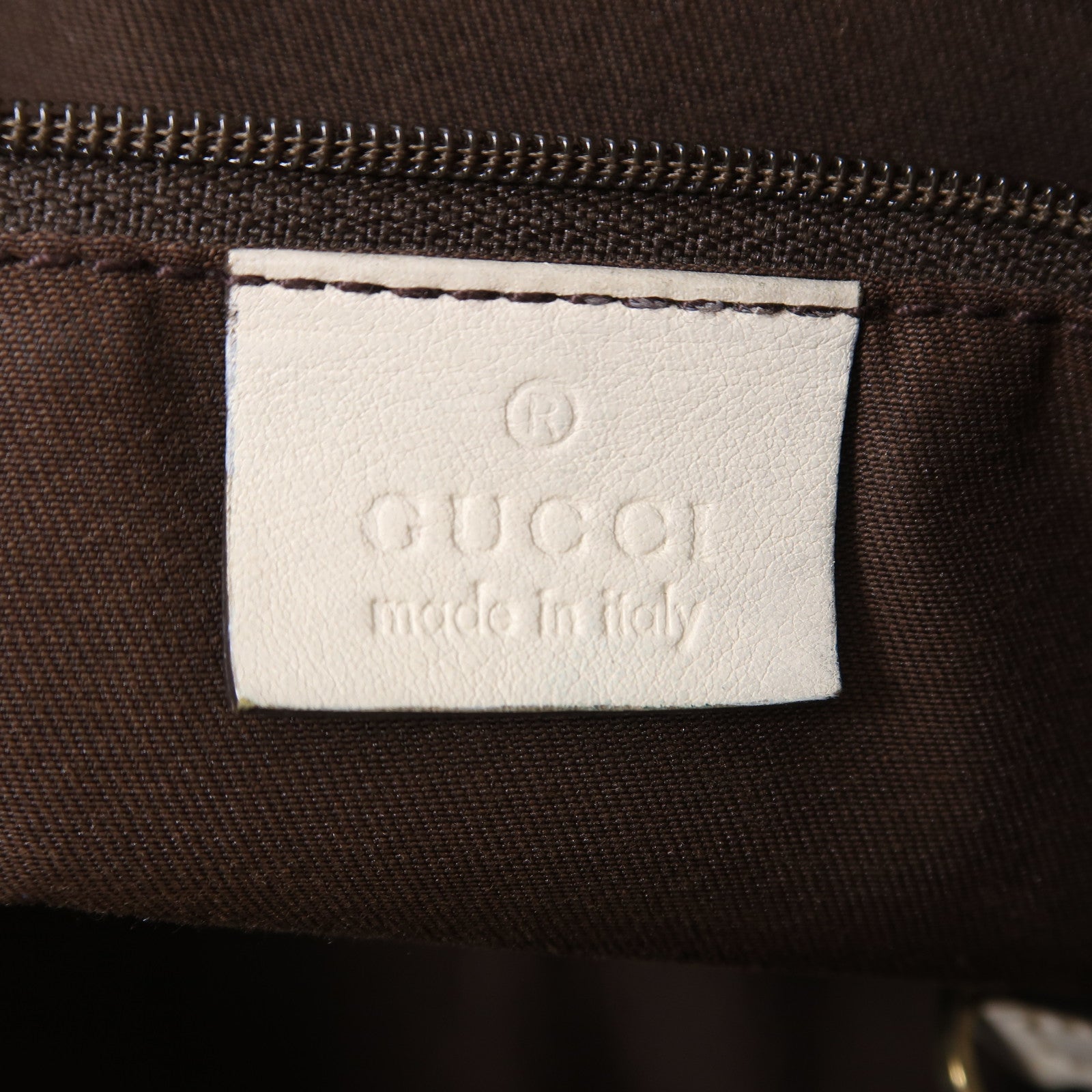 GUCCI 帆布Abbey金扣肩背袋棕色/白色