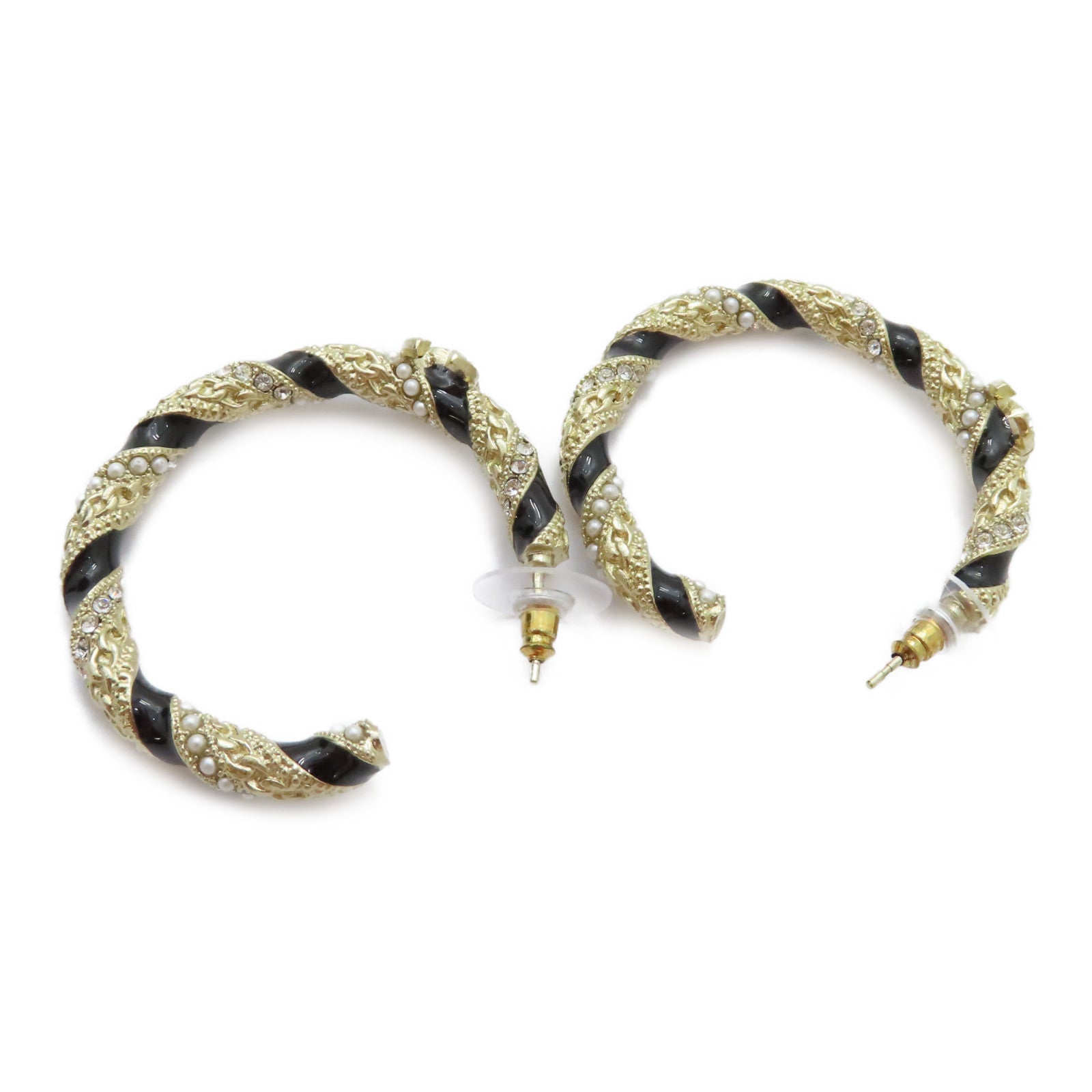 CHANEL 金屬/水鑽/PVC Earrings耳環金色/黑色